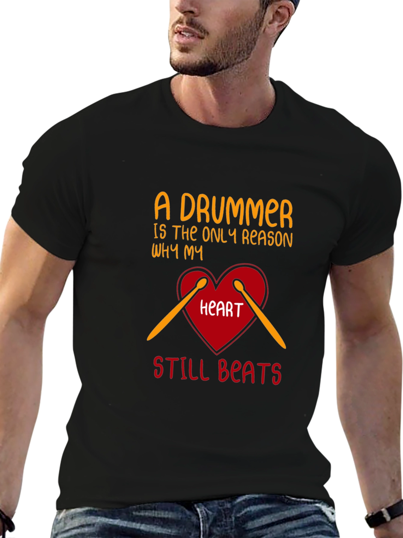 Black Drummer Heartbeat Tee - Music Lover T-Shirt view 6