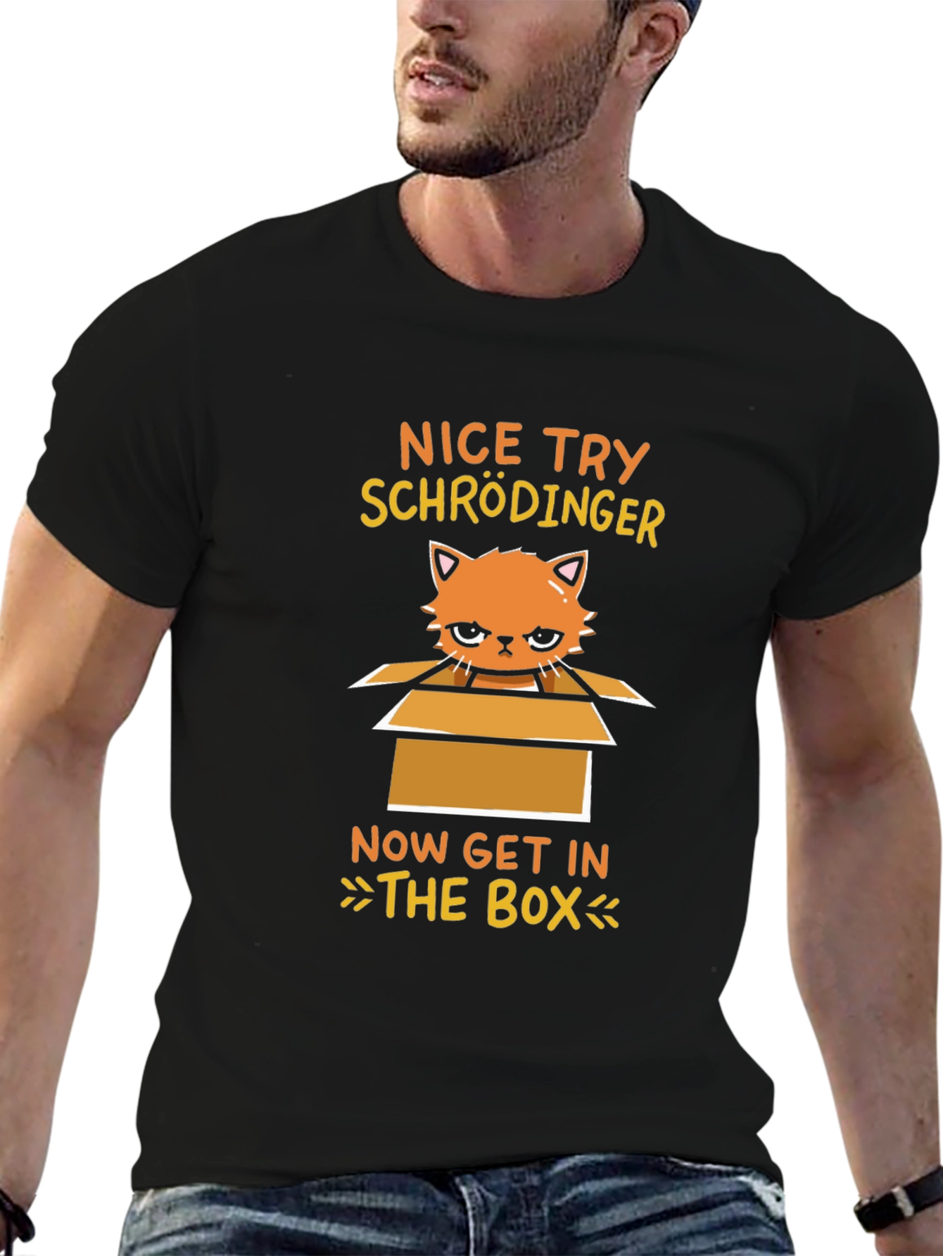 Black Schrödinger's Cat T-Shirt: Funny Science Tee view 6