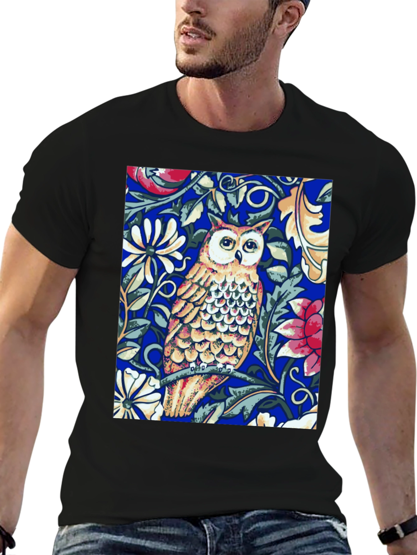 Black Owl Floral T-Shirt - Unique Graphic Tee view 6