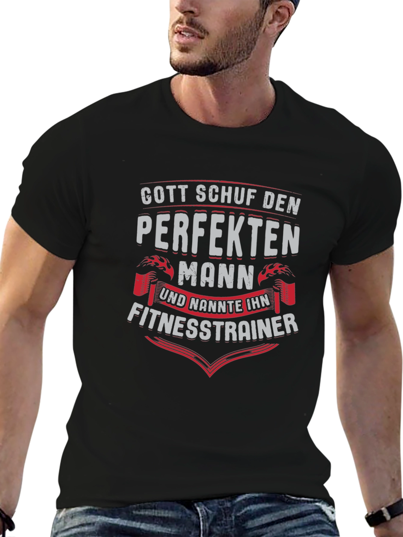 Black Fitness Trainer Perfect Man T-Shirt view 6