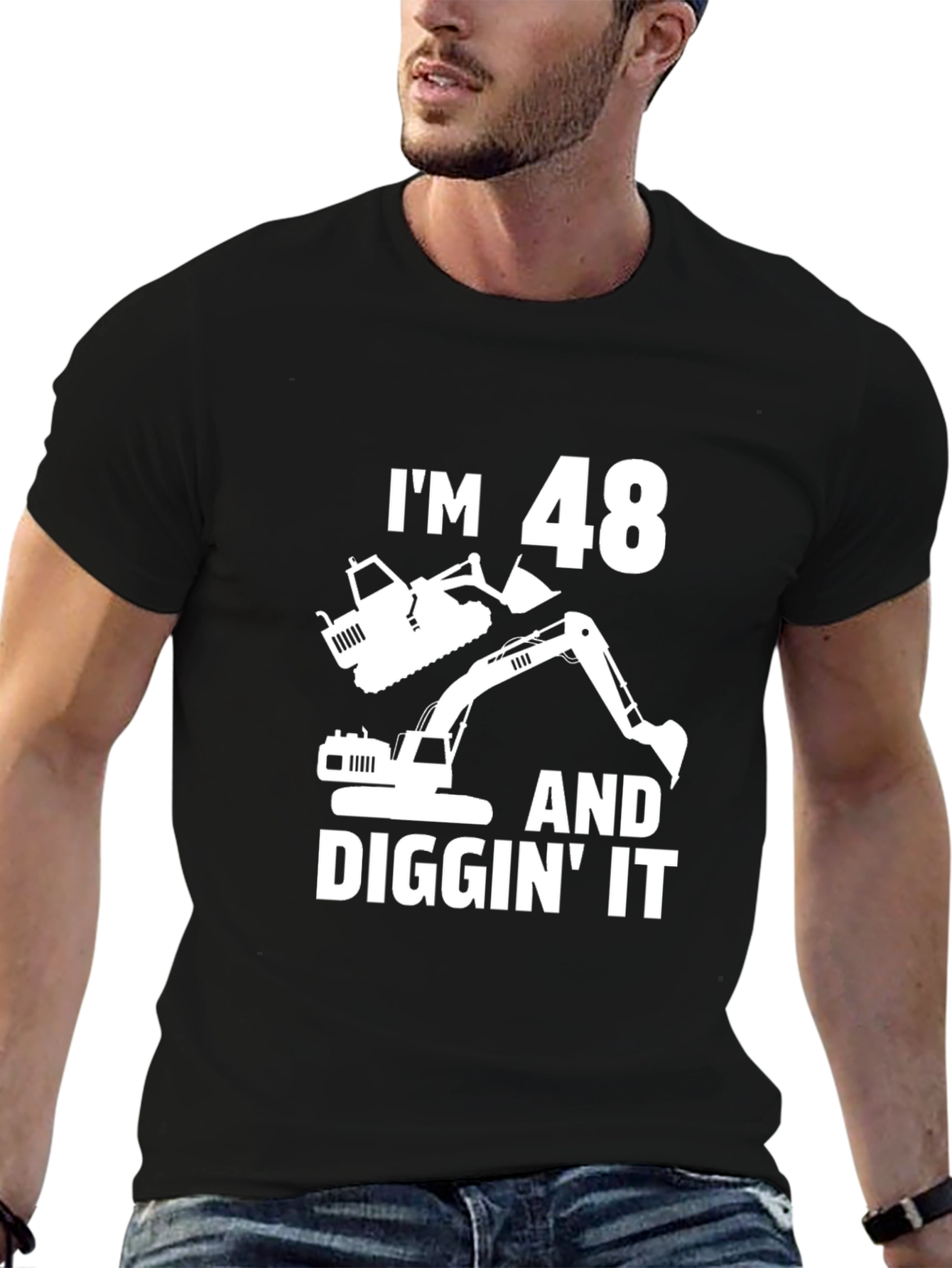 Black I'm 48 and Diggin' It Funny Birthday T-Shirt view 6