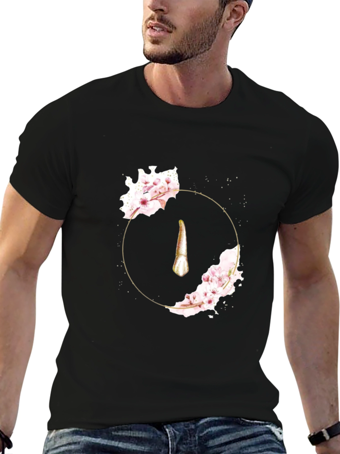 Black Floral Tooth Graphic Tee - Artistic Dental Fashion view 6