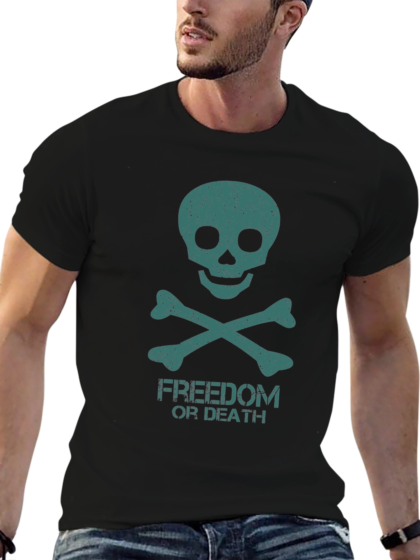 Black Freedom or Death Skull Graphic Tee view 6