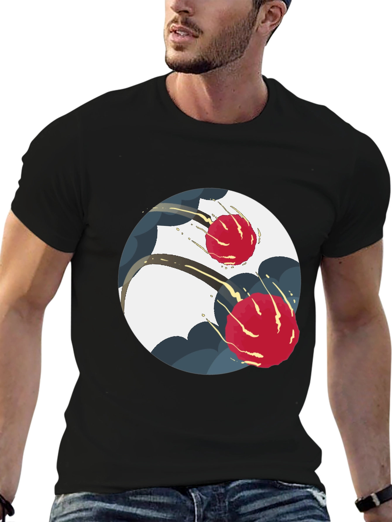 Black Modern Yin Yang Graphic Tee - Black view 6