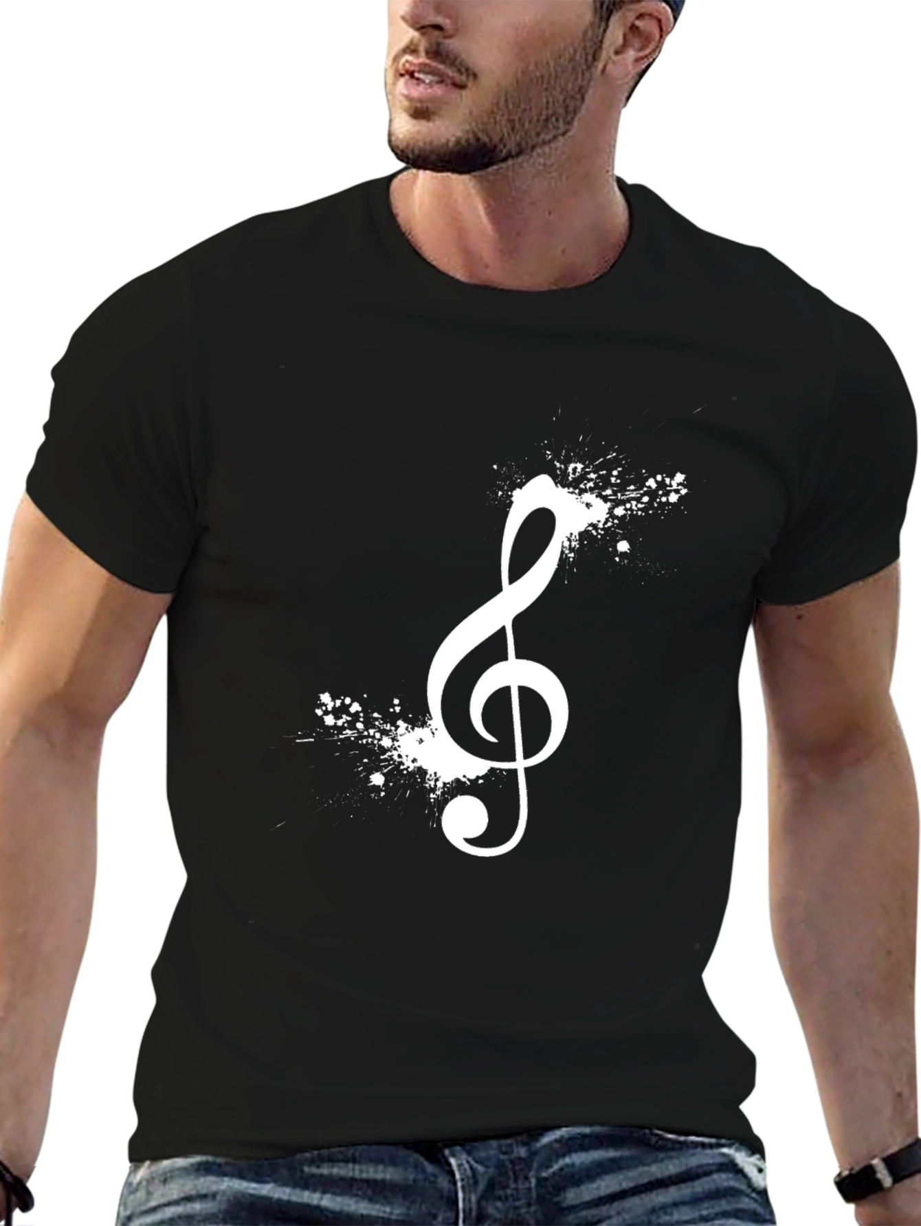 Black Music Note Graphic Tee - Classic Black T-Shirt view 6