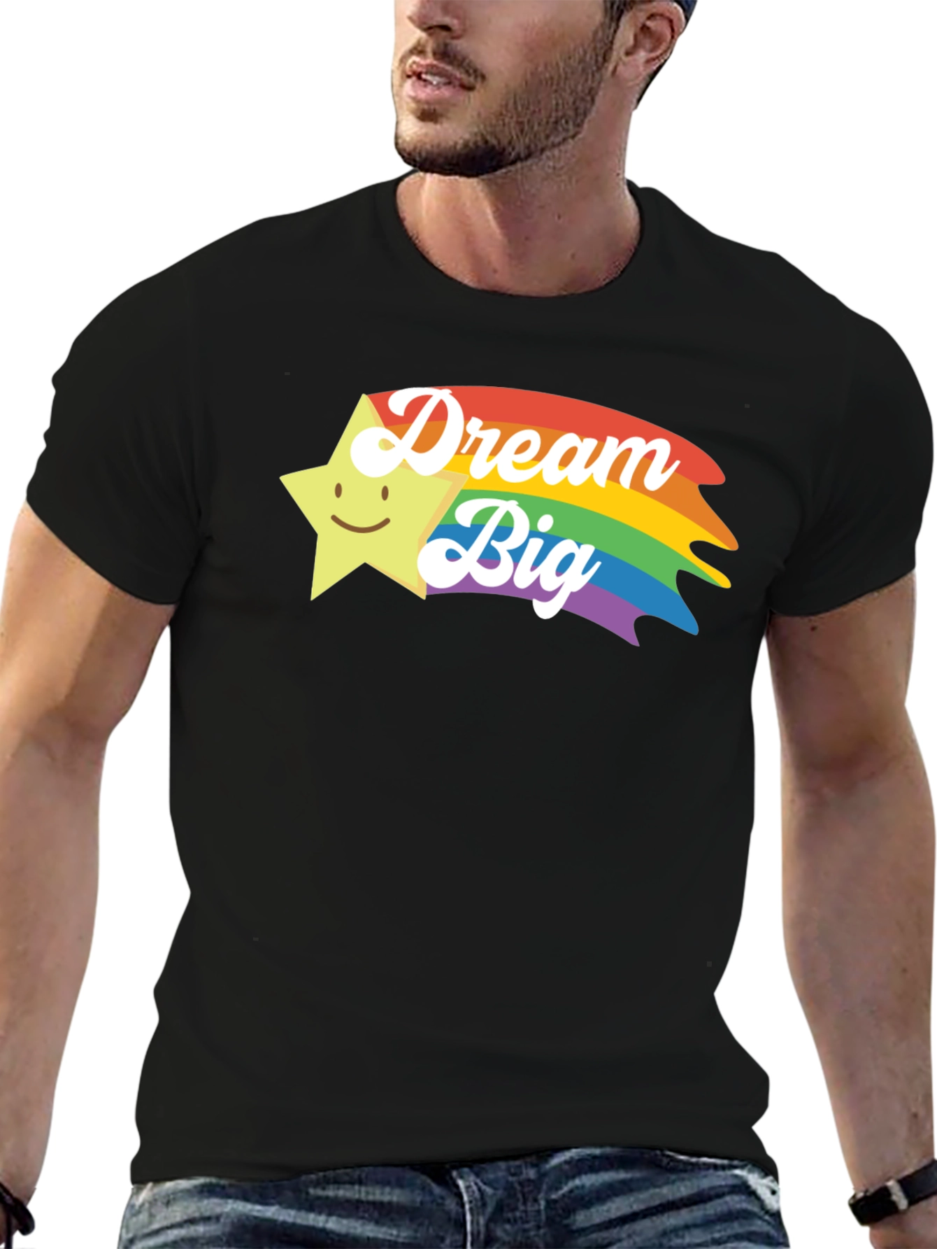 Black Dream Big Rainbow Star Graphic T-Shirt view 6