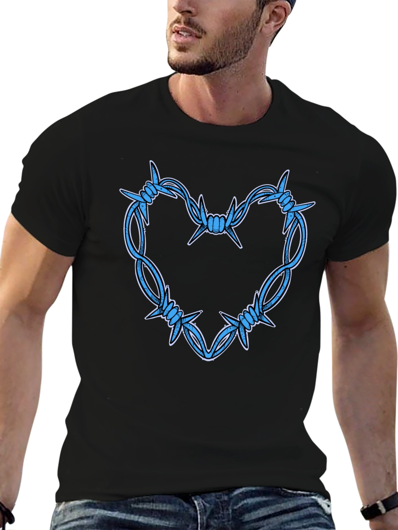 Black Barbed Wire Heart Graphic T-Shirt view 6