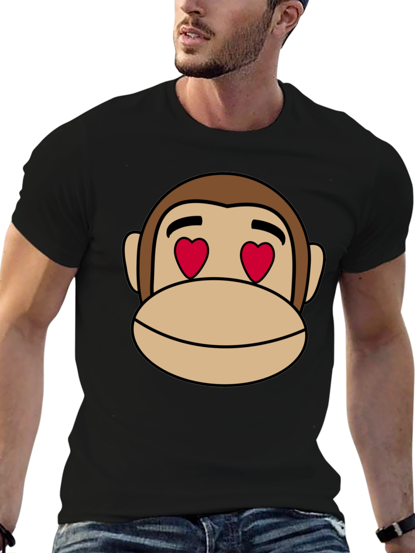 Black Monkey Face Heart Eyes T-Shirt - Black Cotton view 6