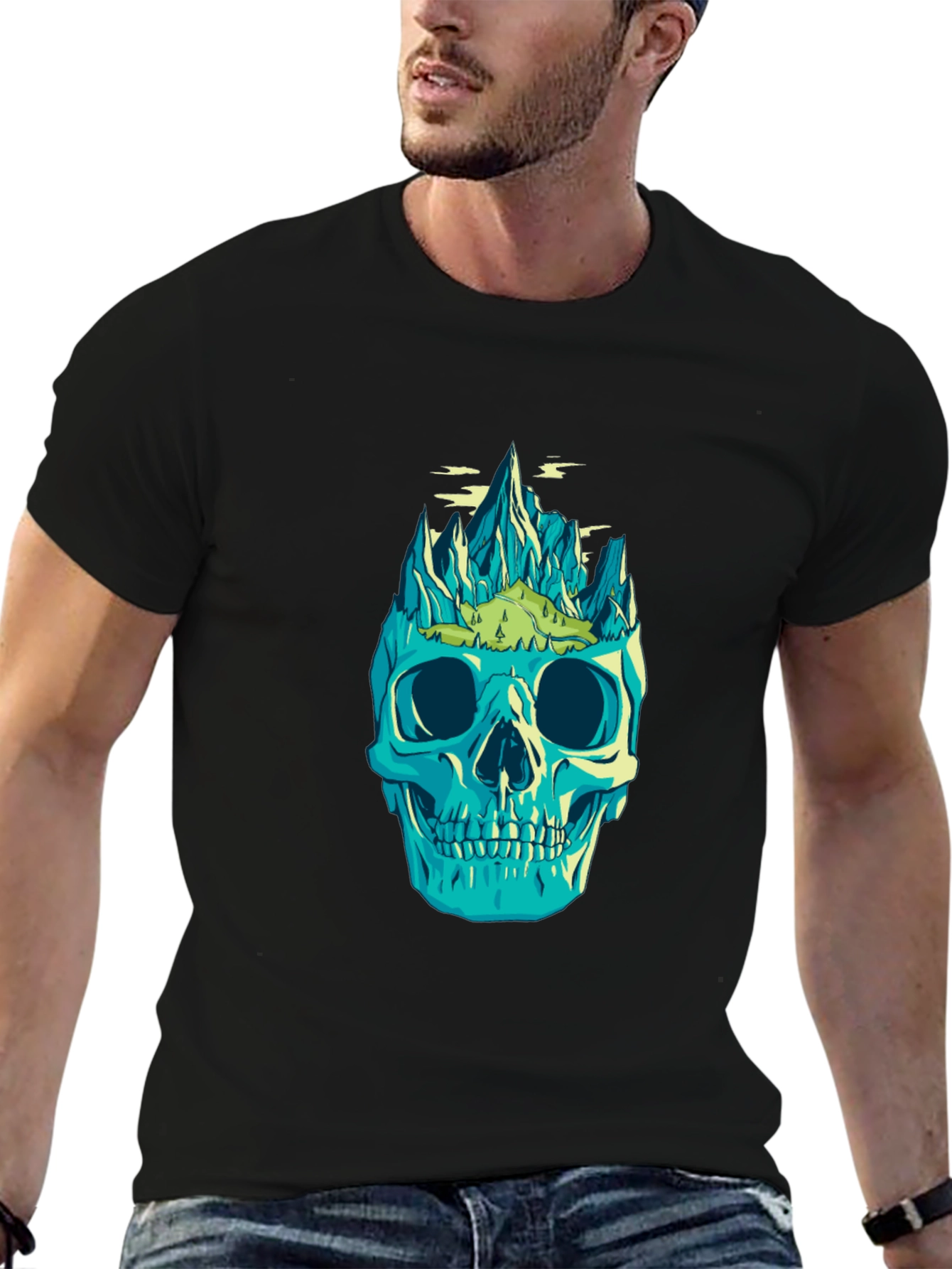 Black Skull Mountain Graphic Print T-Shirt view 6