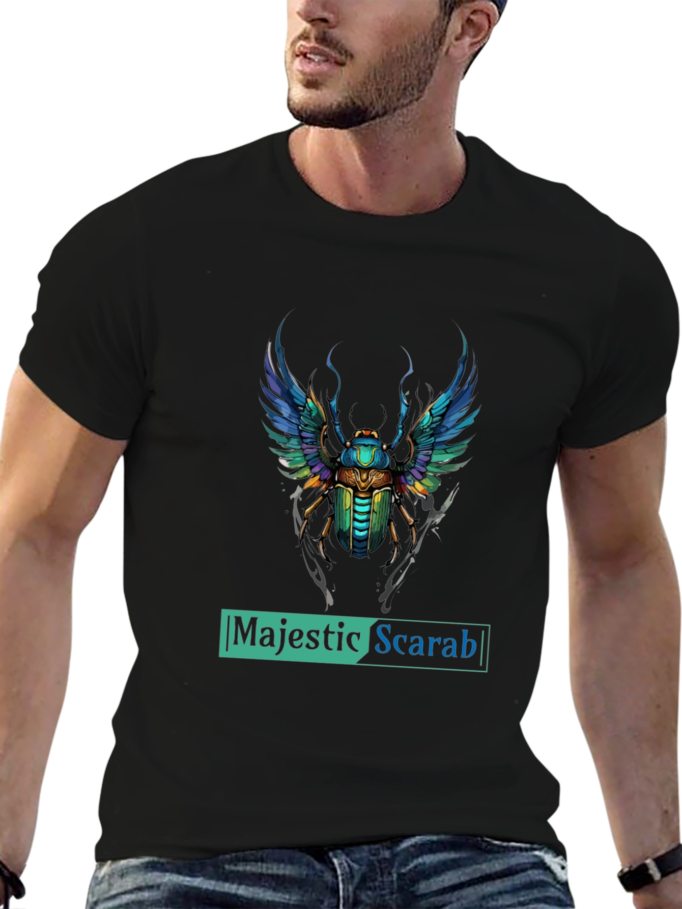 Black Majestic Scarab Graphic Tee - Premium Comfort Fit view 6