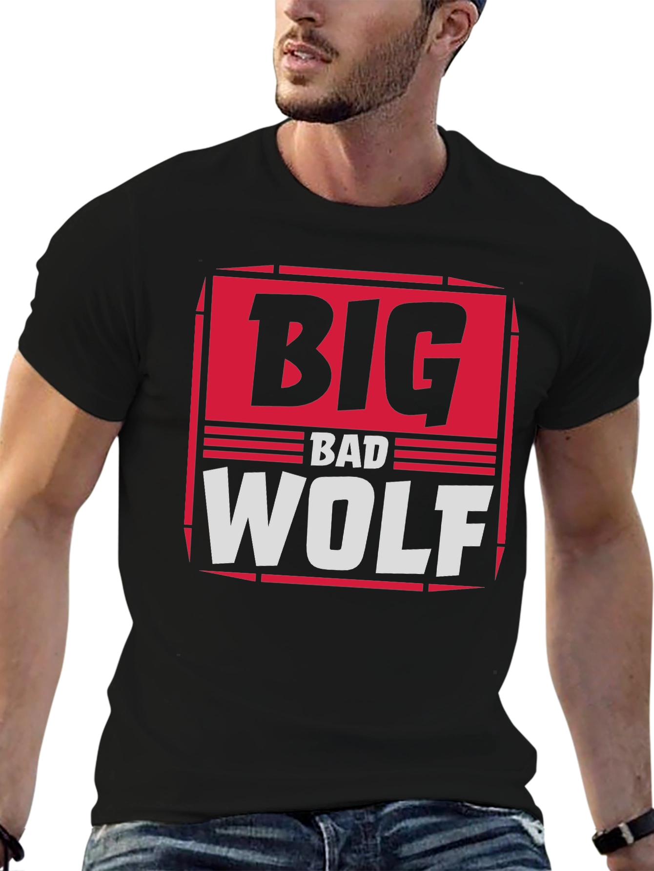 Black Big Bad Wolf Graphic Print T-Shirt view 6