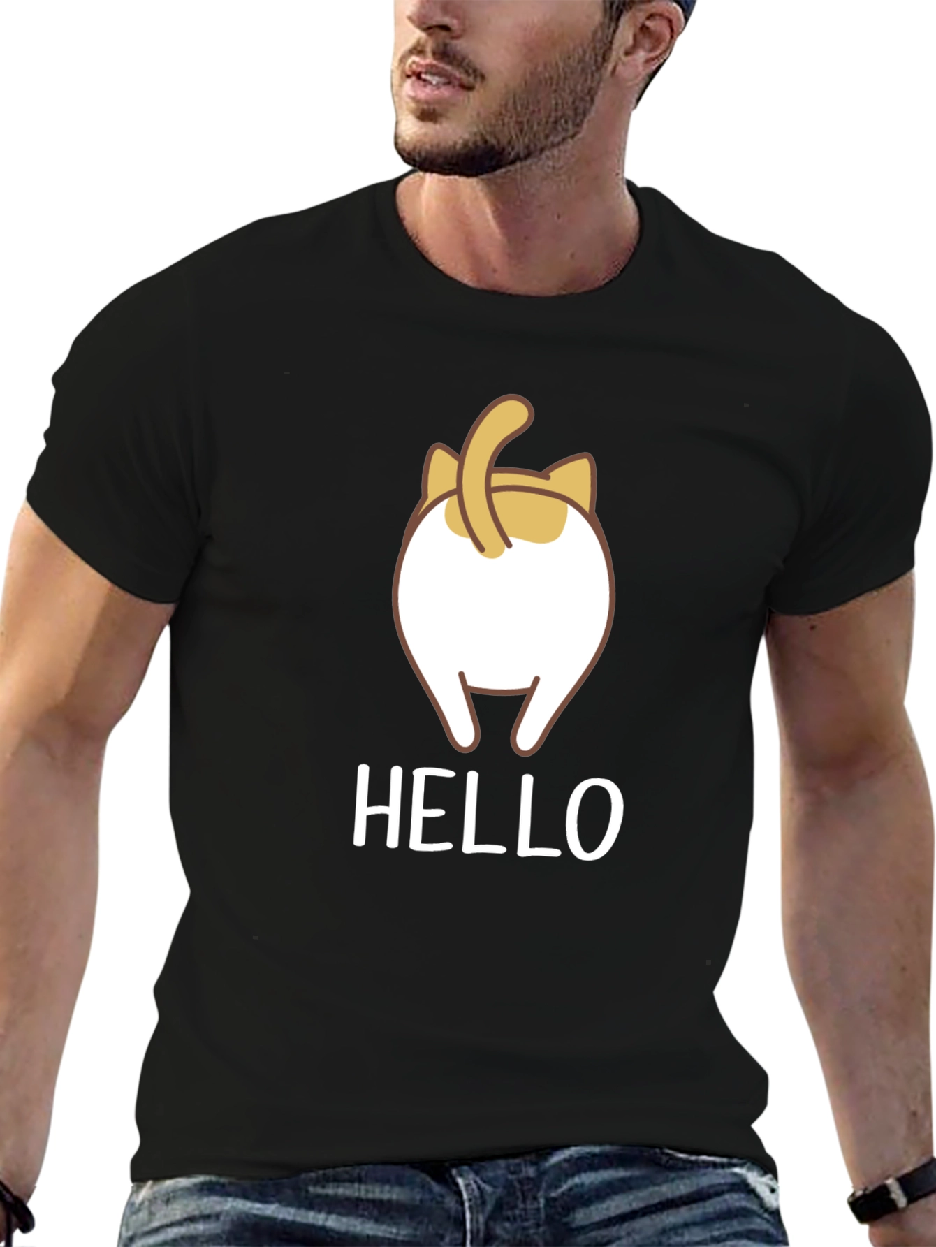 Black Funny Cat Butt T-Shirt - Hello! view 6