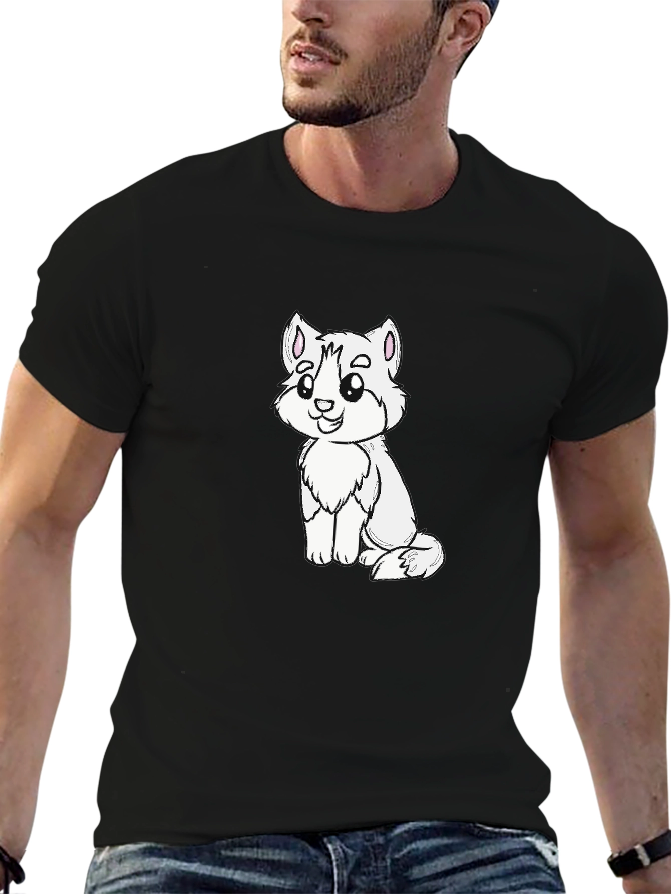 Black Cute Cartoon Animal Graphic Black T-Shirt view 6
