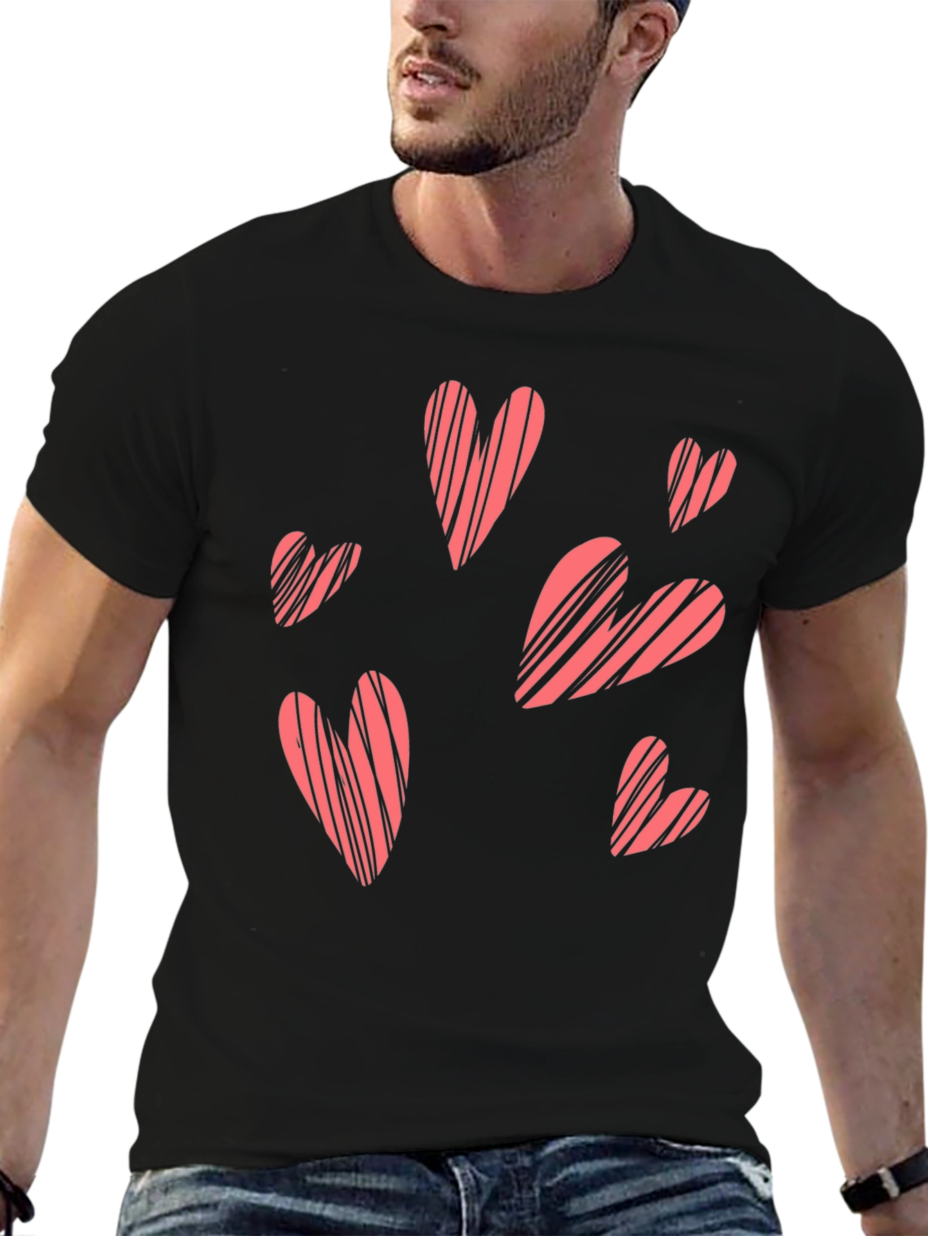 Black Heart Patterned Crew Neck T-Shirt view 6