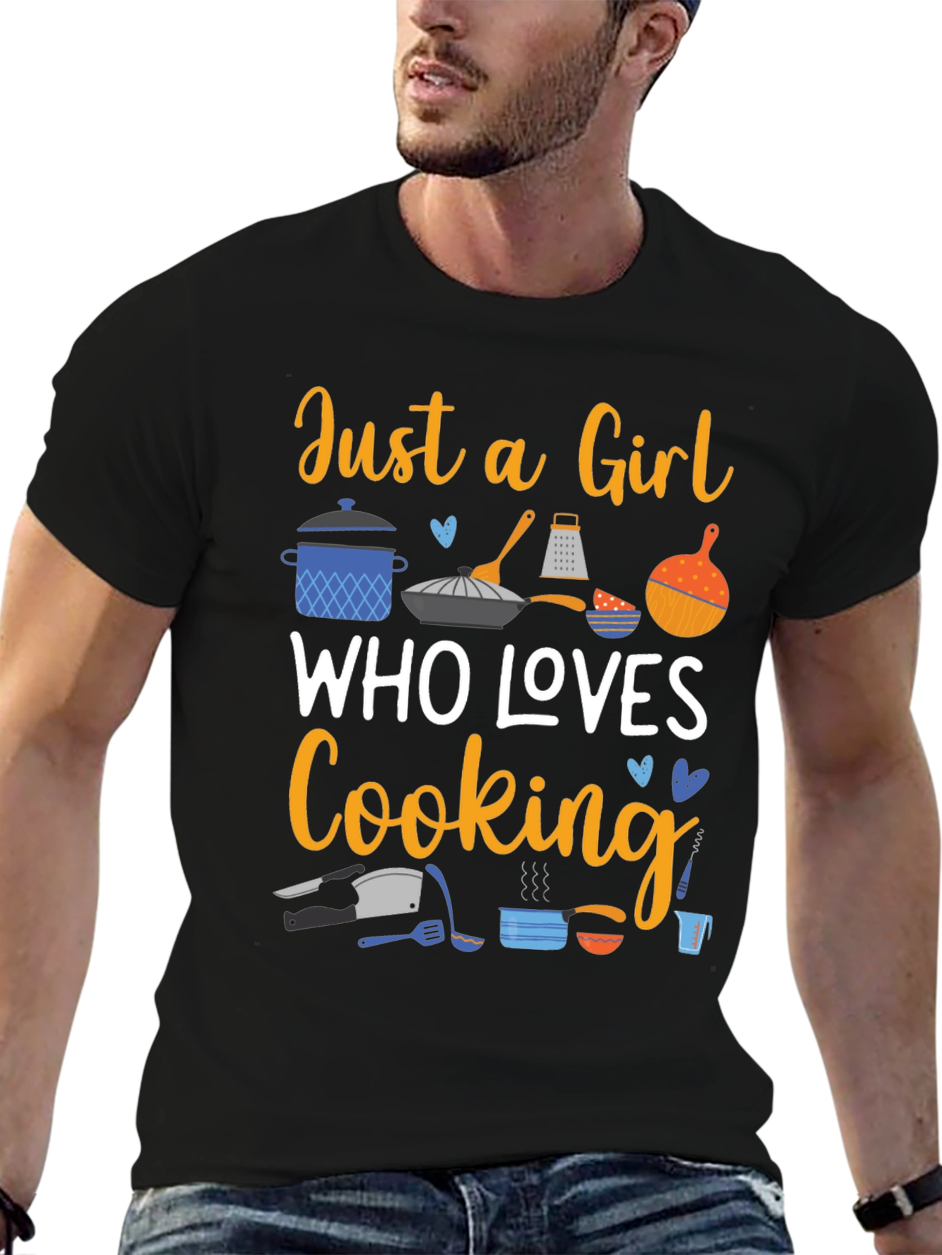 Black Just a Girl Who Loves Cooking T-Shirt view 6