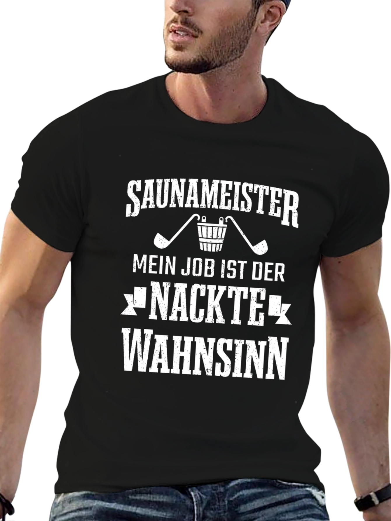 Black Saunameister Fun T-Shirt - Naked Madness Sauna Master view 6