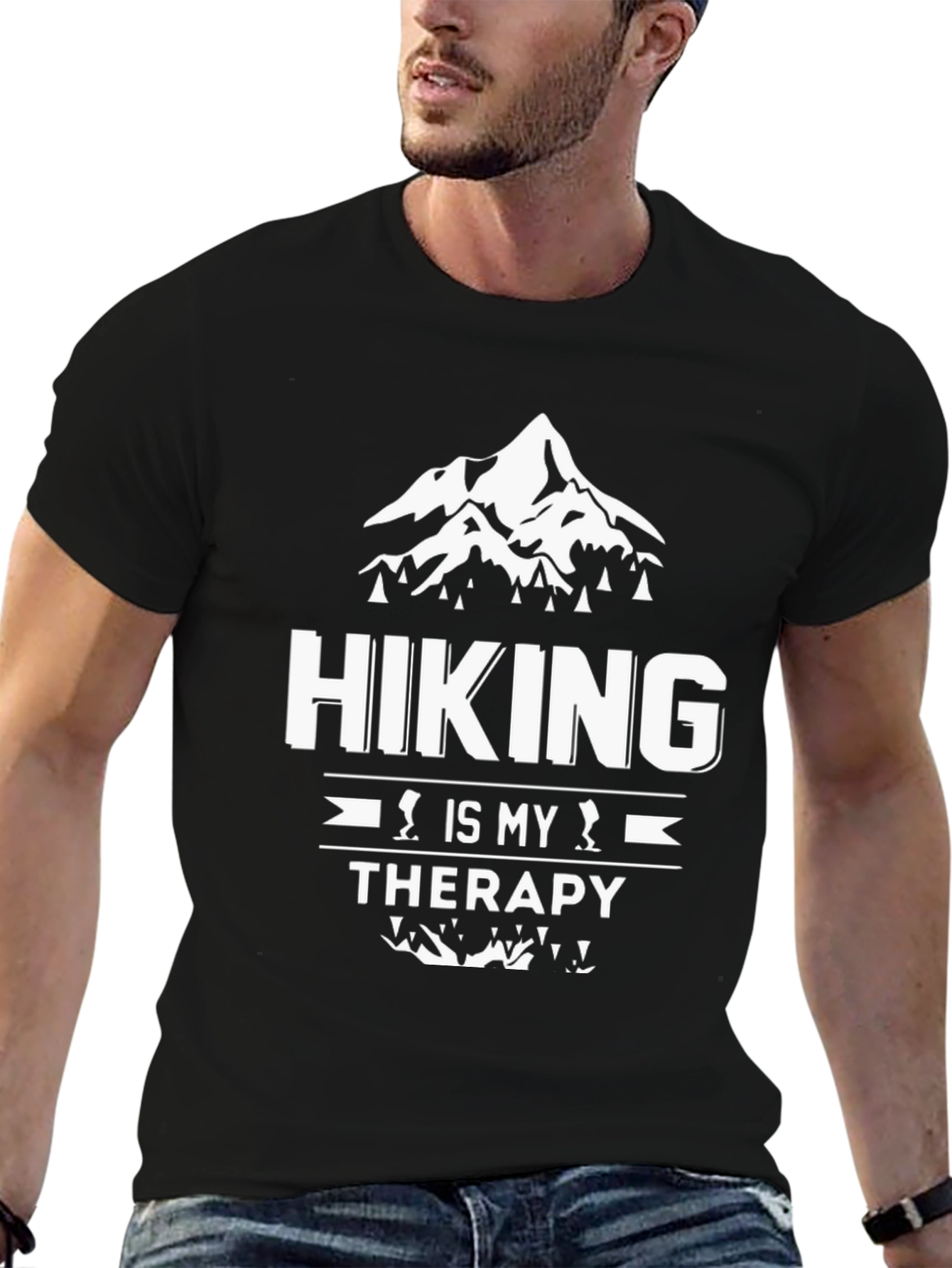 Black Hiking is My Therapy Black Graphic T-Shirt view 6