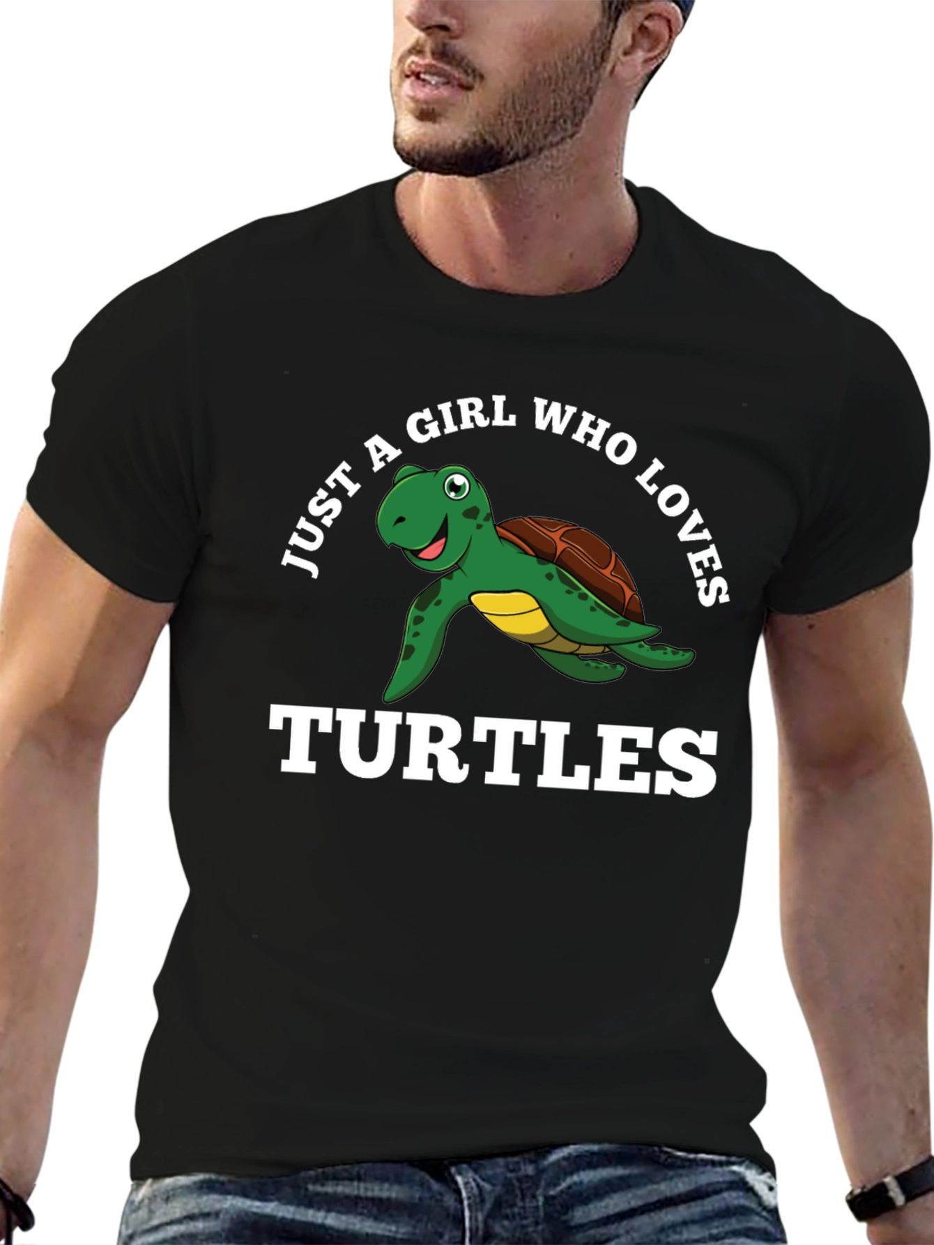 Black Just A Girl Who Loves Turtles Black T-Shirt view 6