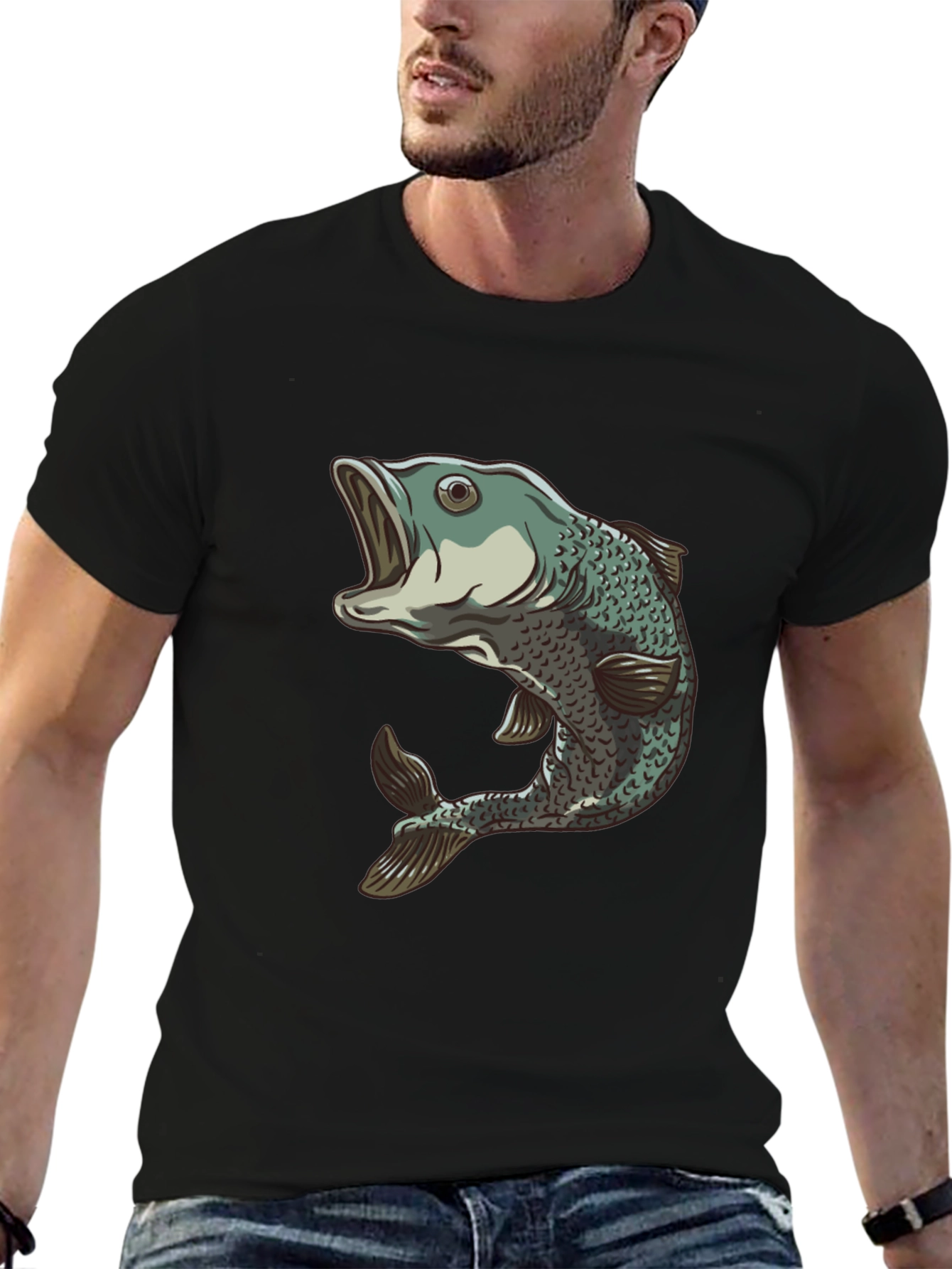 Black Bass Fish Graphic Black T-Shirt - Angler Apparel view 6