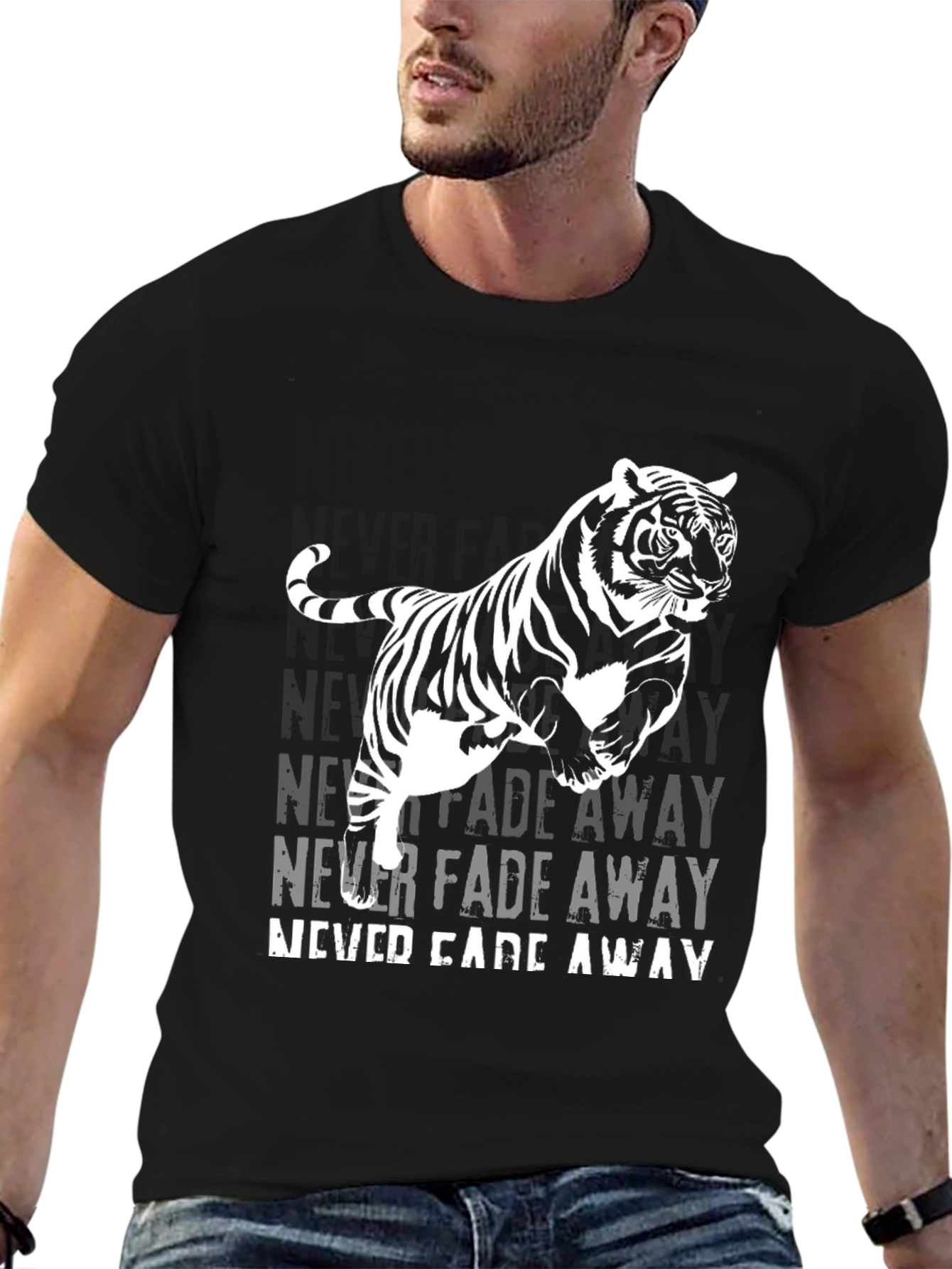Black Bold Tiger Graphic Tee - Never Fade Away view 6