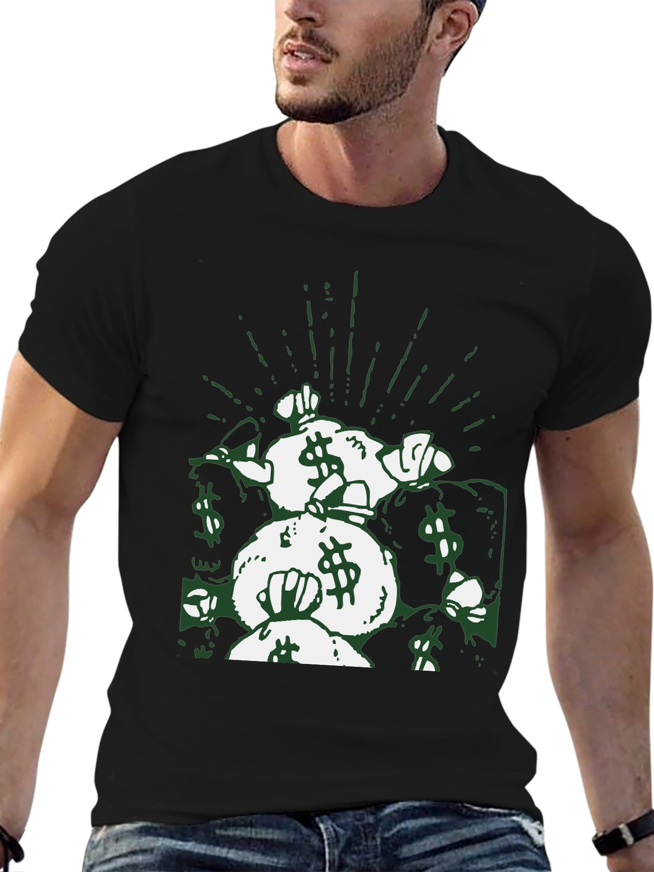 Black Money Bags Graphic Tee - Black Cotton Shirt view 6