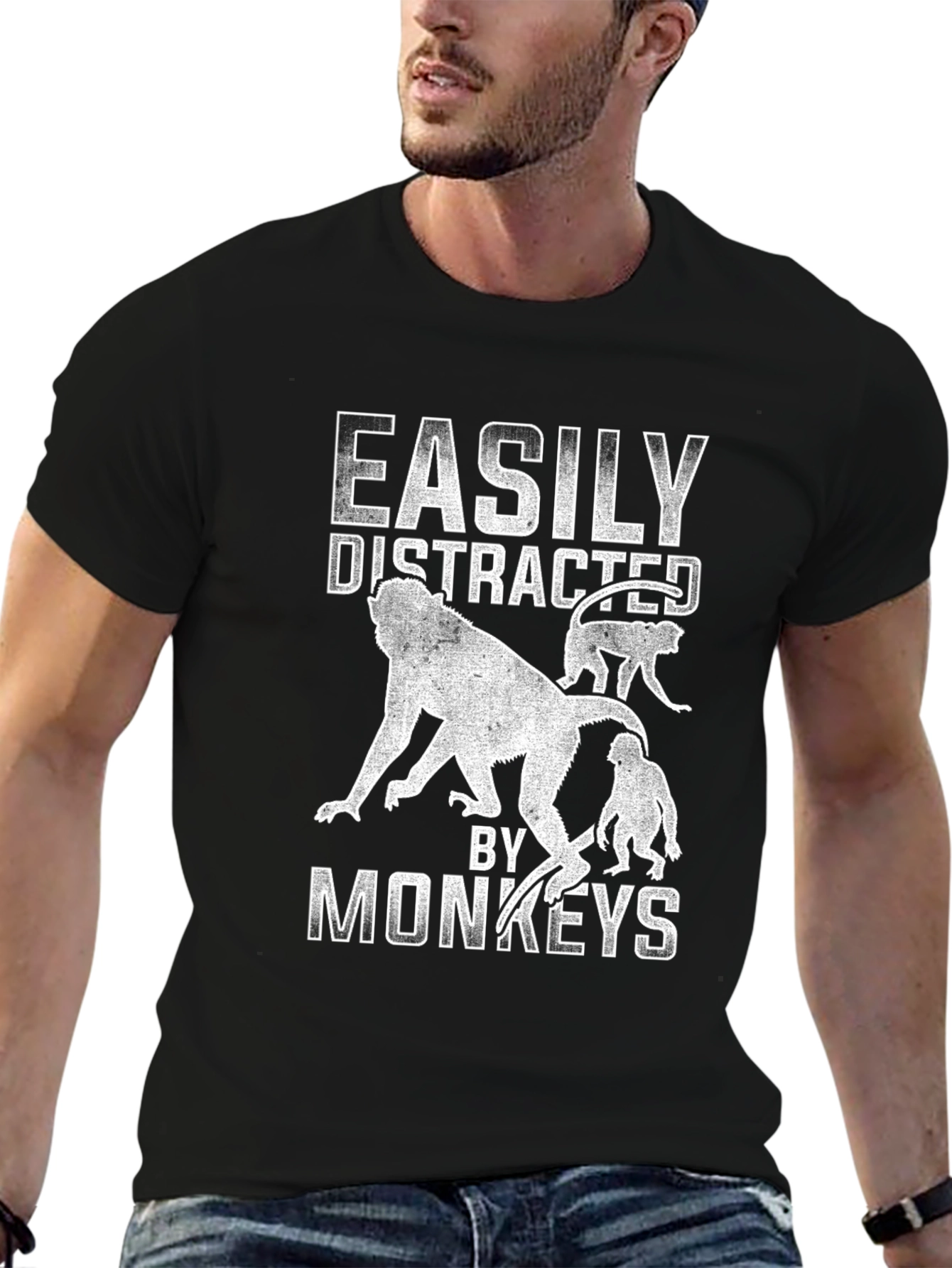 Black Easily Distracted By Monkeys Graphic T-Shirt view 6