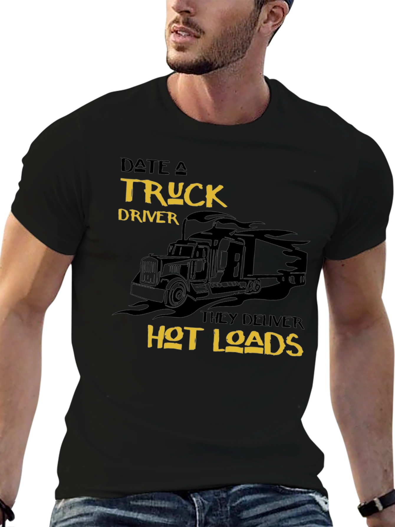 Black Date a Truck Driver Funny Graphic T-Shirt view 6