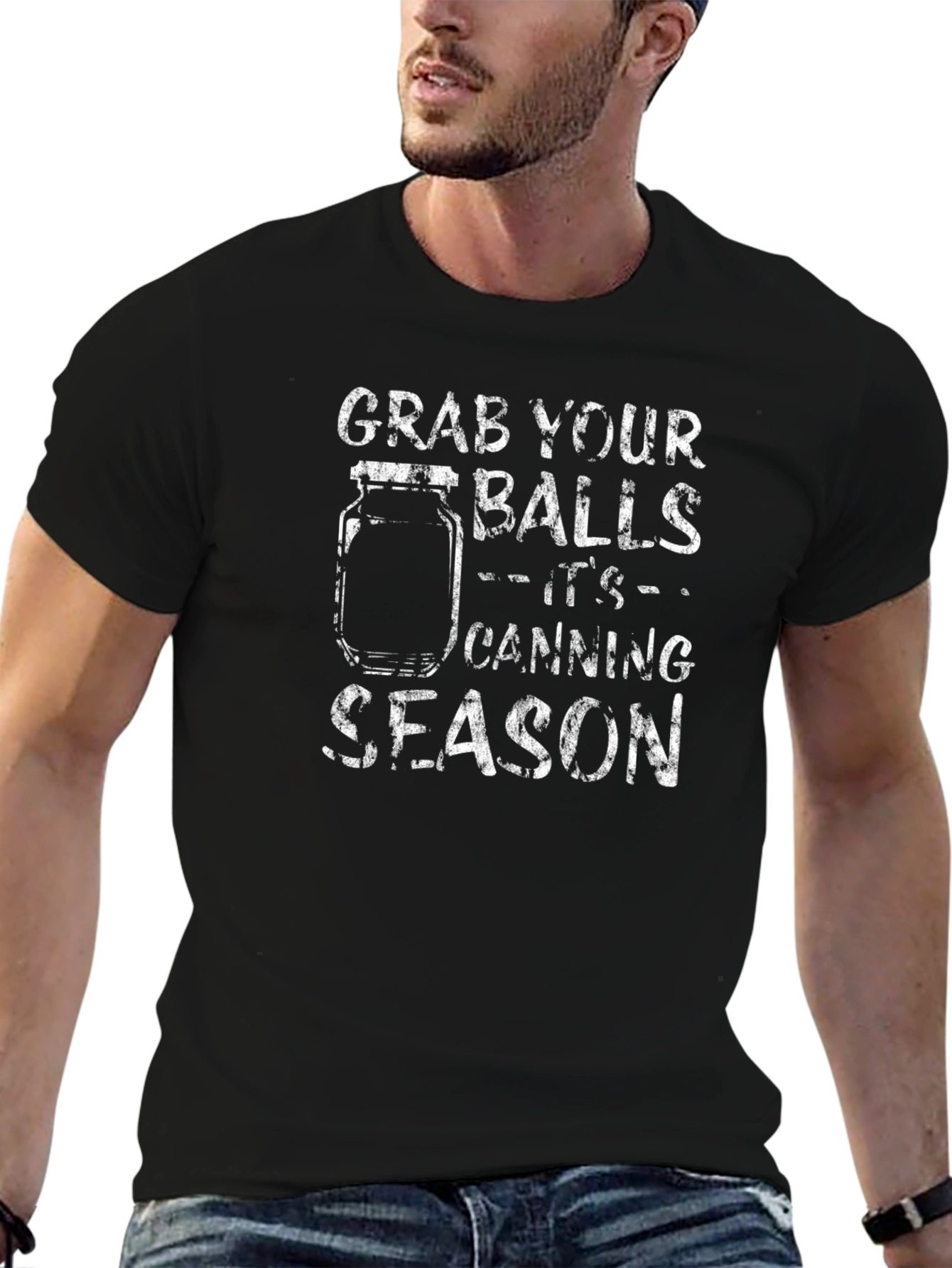 Black Grab Your Balls Canning Season Novelty Graphic T-Shirt view 6
