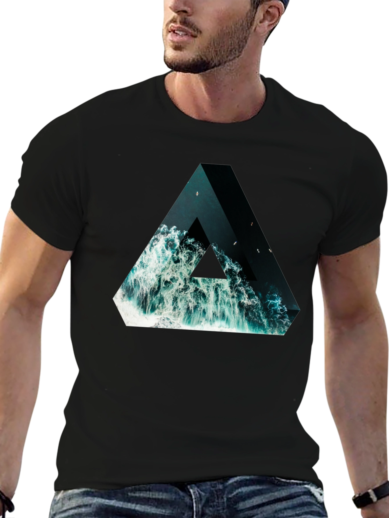 Black Ocean Triangle Graphic Tee - Unique Design! view 6