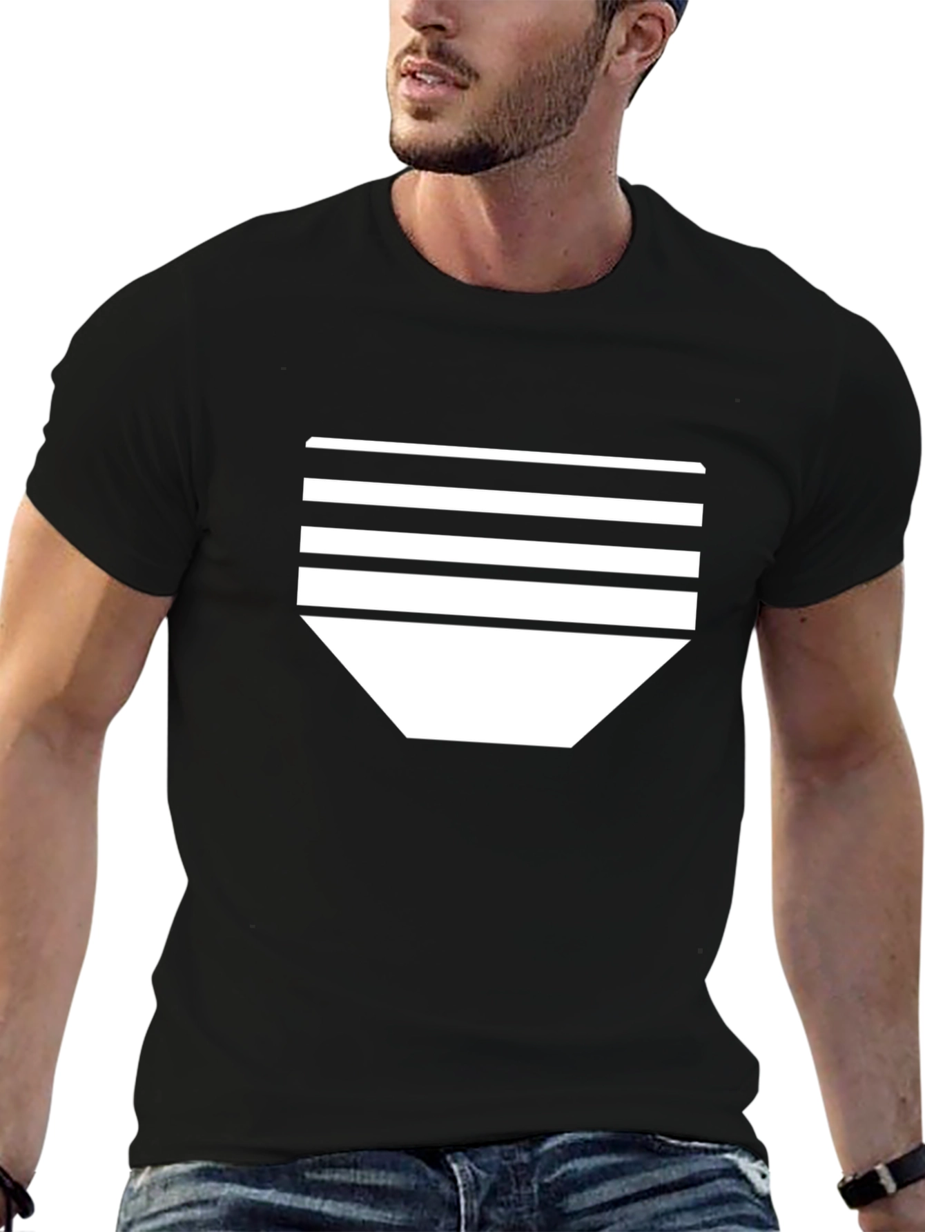 Black Modern Striped Tee - Black Graphic T-Shirt view 6