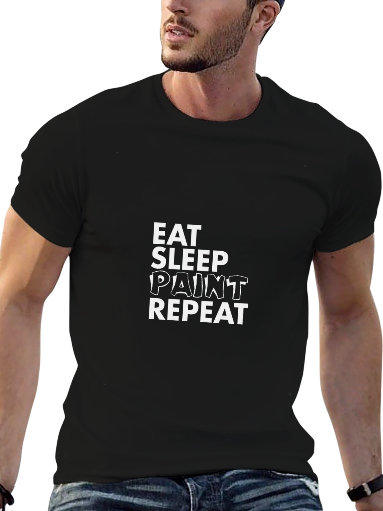 Black Eat Sleep Paint Repeat Black Graphic T-Shirt view 6