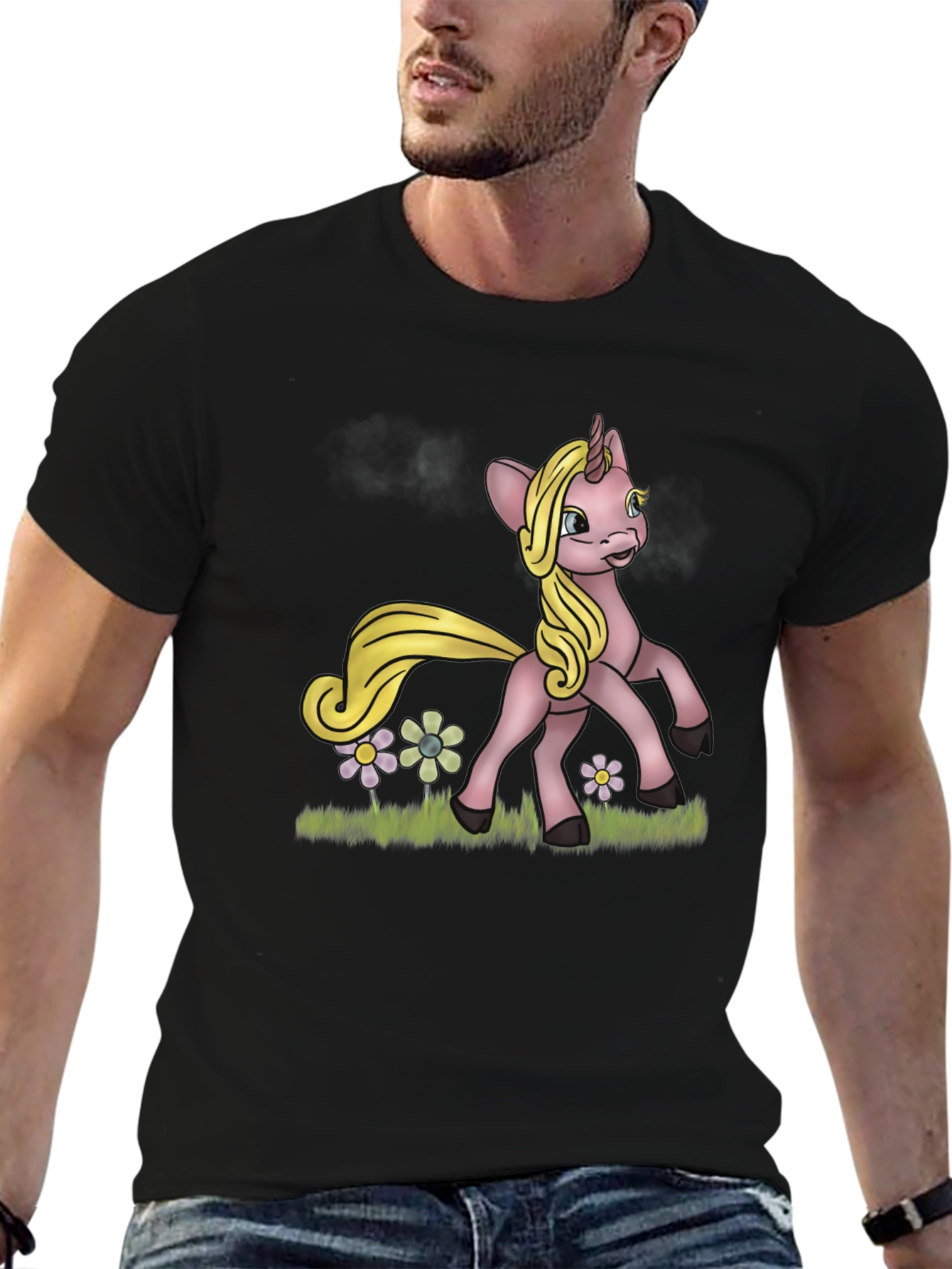Black Unicorn Graphic T-Shirt - Whimsical Cartoon Design view 6