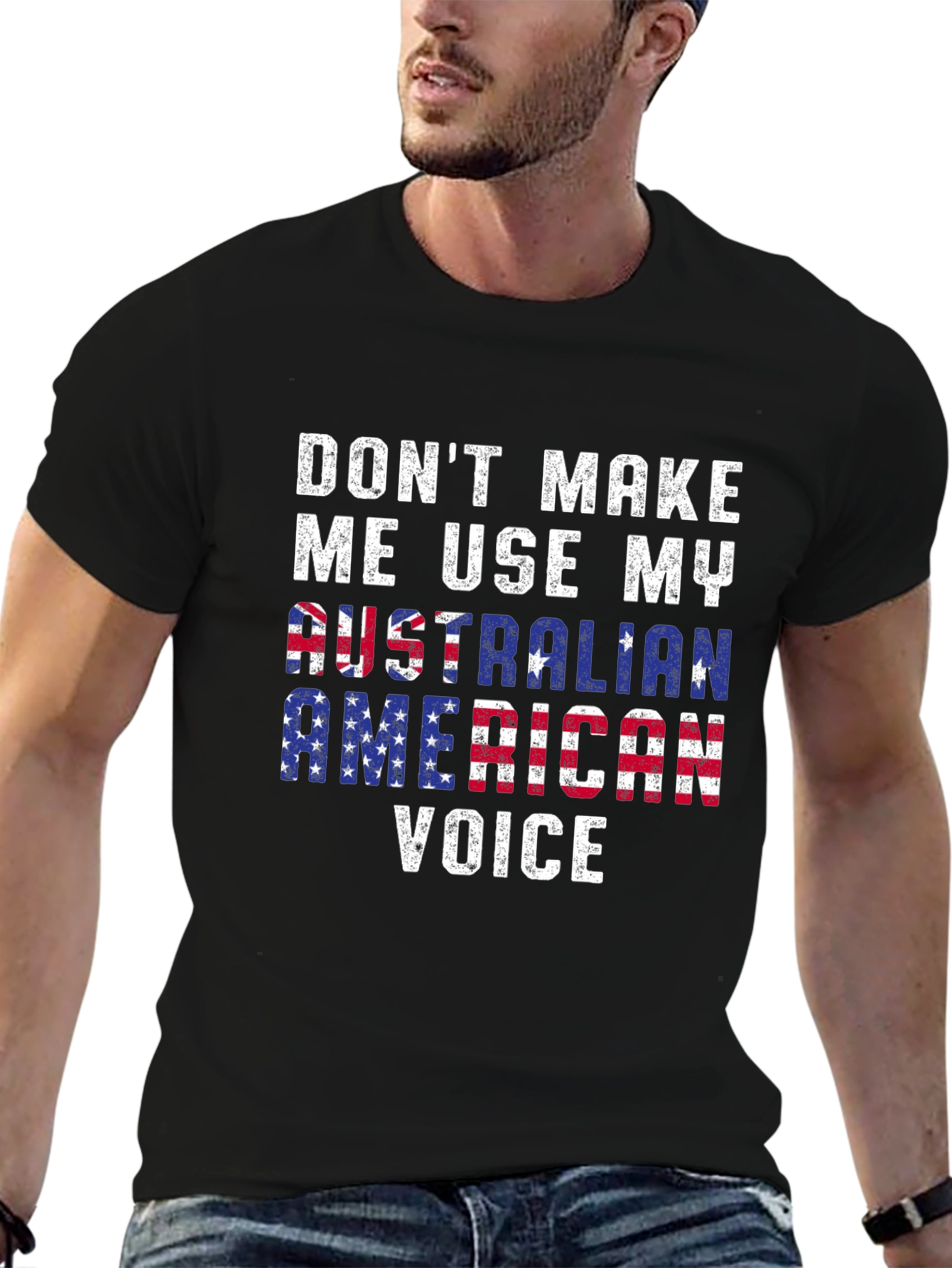 Black Funny Australian American Voice T-Shirt view 6