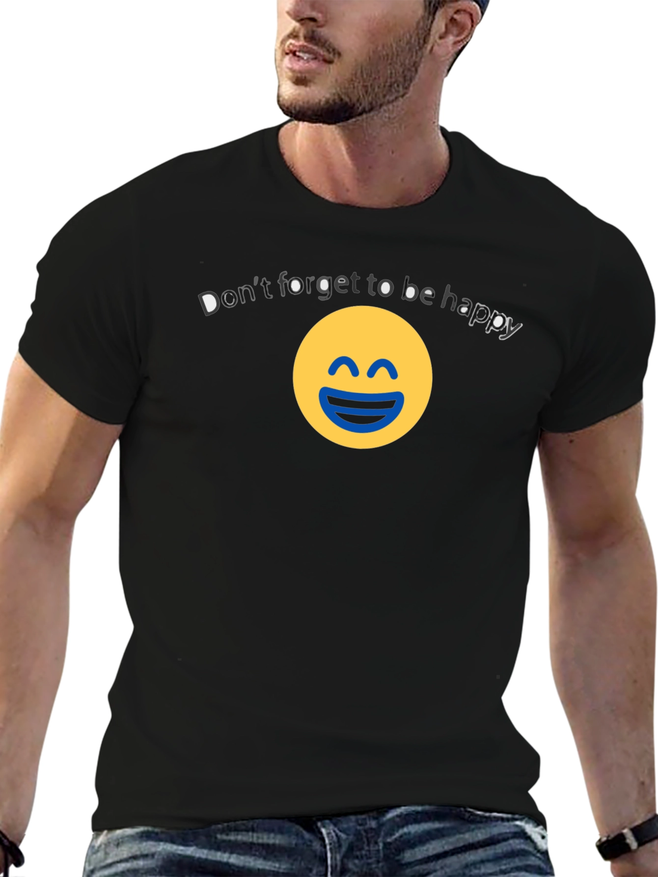 Black Be Happy Graphic Tee - Unisex Cotton Blend view 6