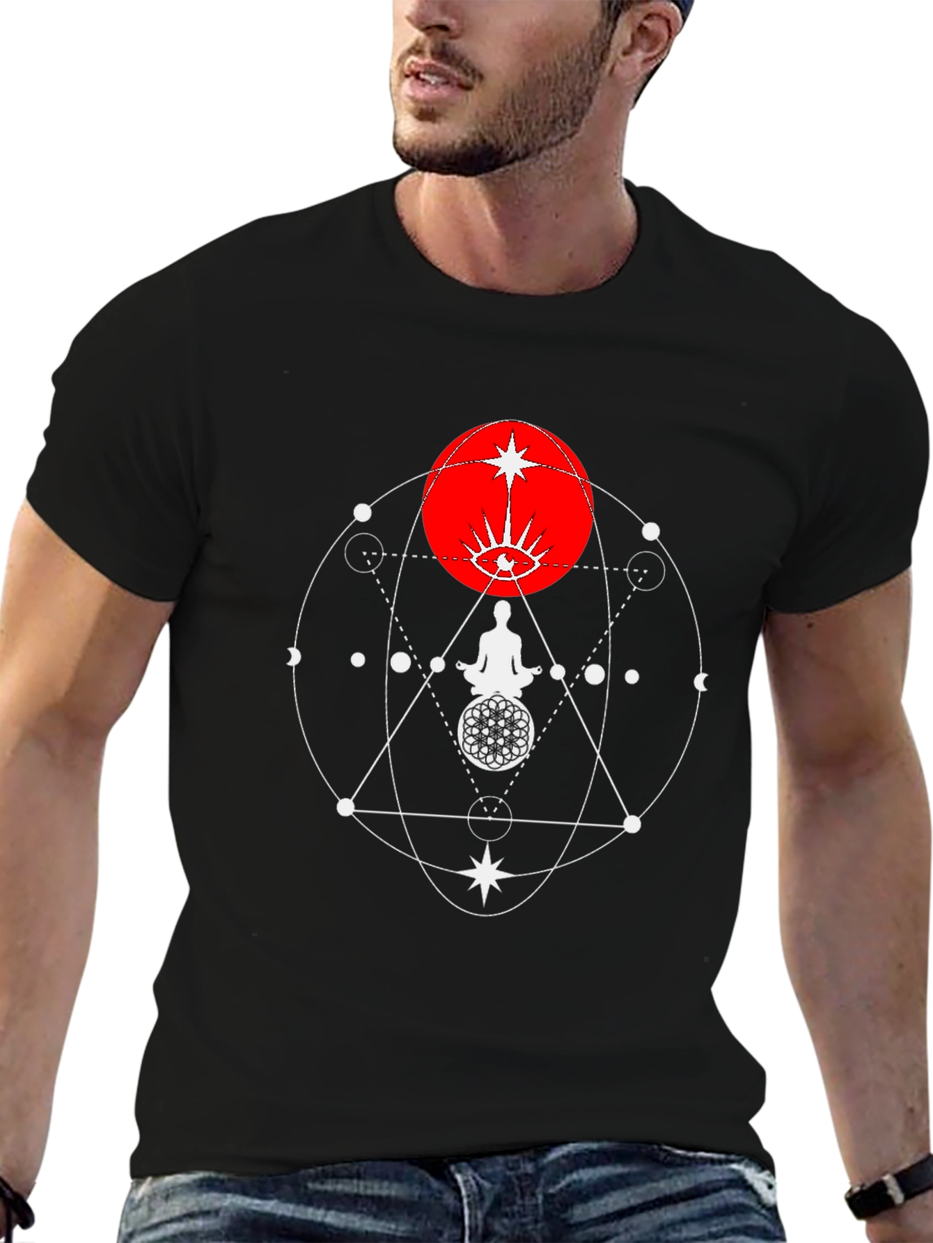 Black Mystic Geometry Graphic Tee - Black Cotton Comfort view 6