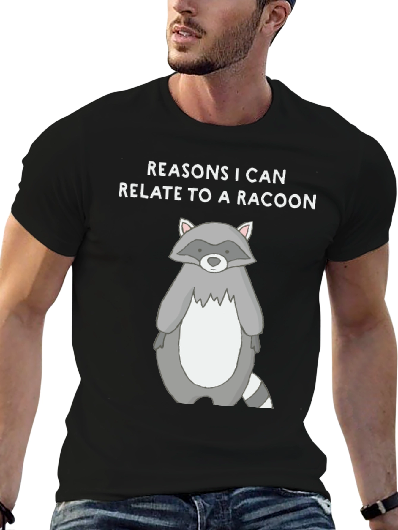 Black Relate to a Racoon Black T-Shirt view 6