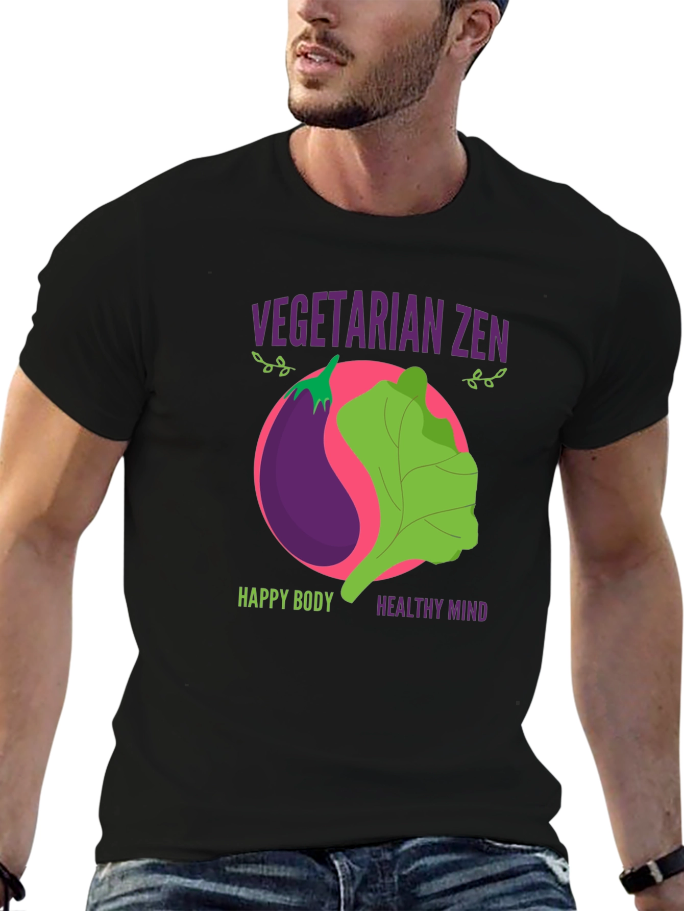 Vegetarian Zen Graphic T-Shirt - Happy Body, Healthy Mind - 6