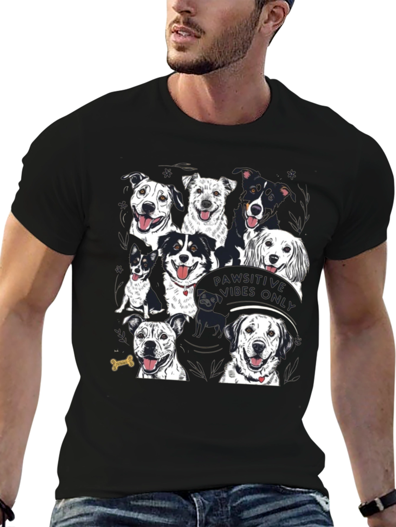 Black Pawsitive Vibes Only Dog Graphic T-Shirt view 6