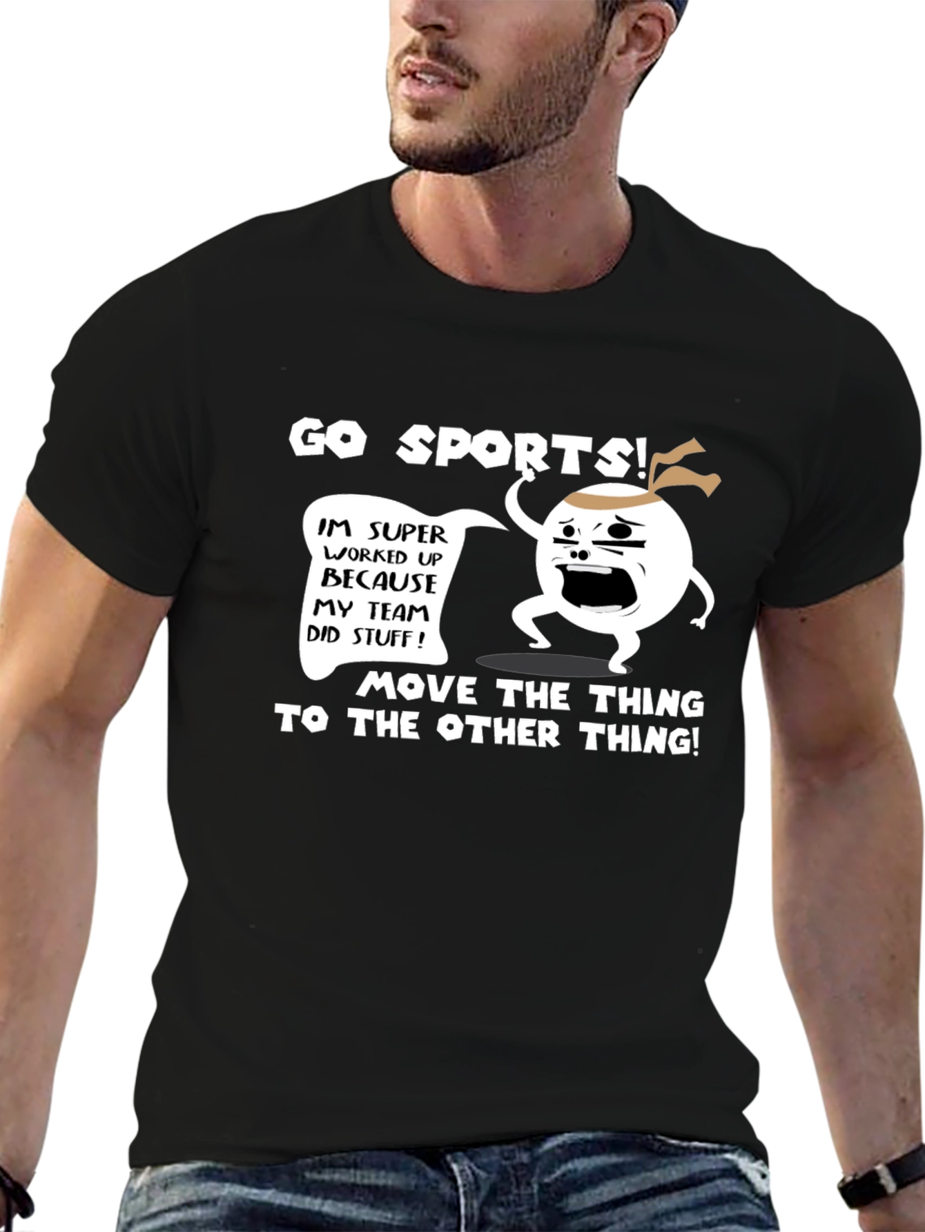 Black Go Sports! T-Shirt - Funny Team Fan Apparel view 6