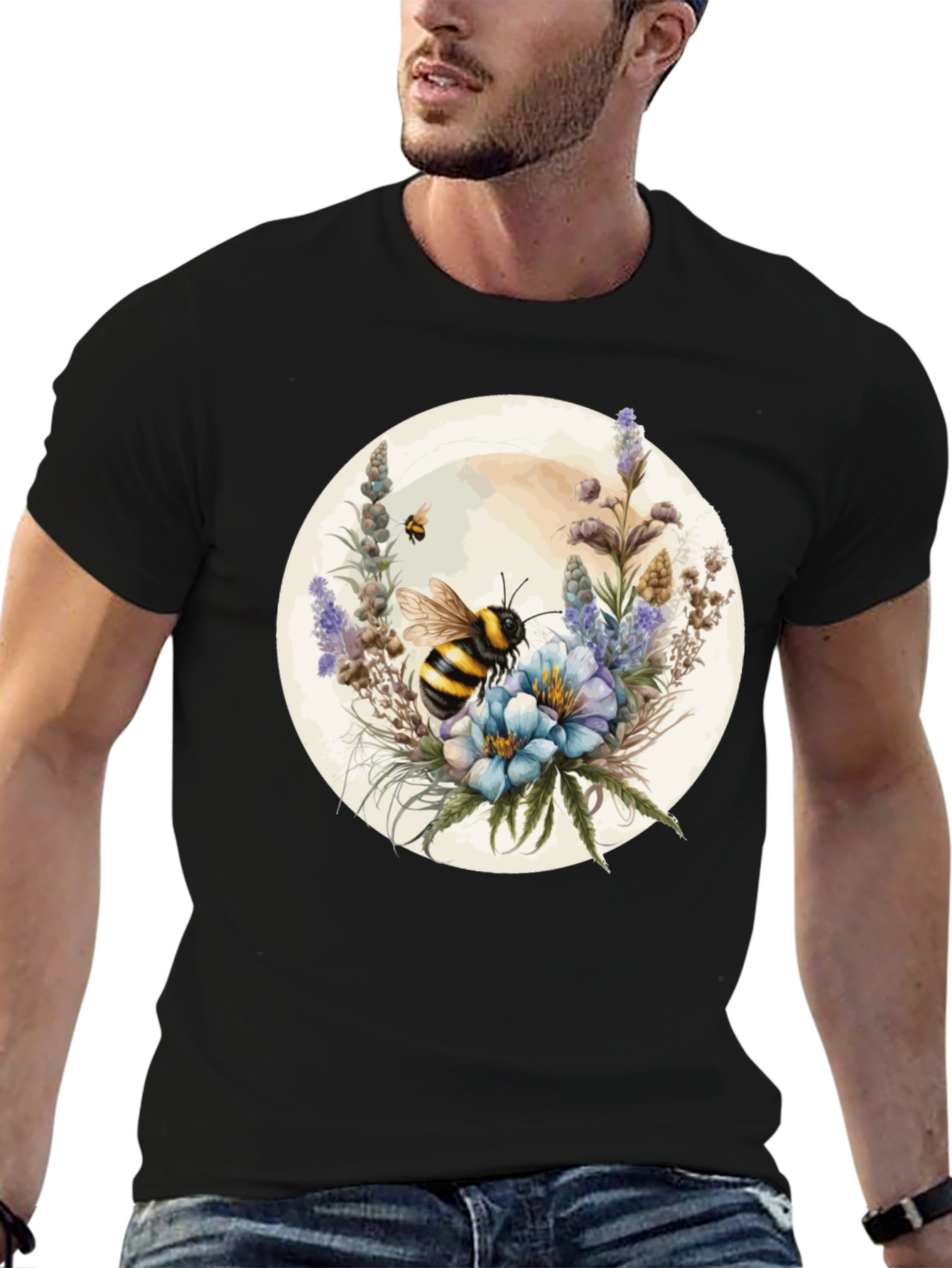 Black Bumble Bee Floral T-Shirt view 6