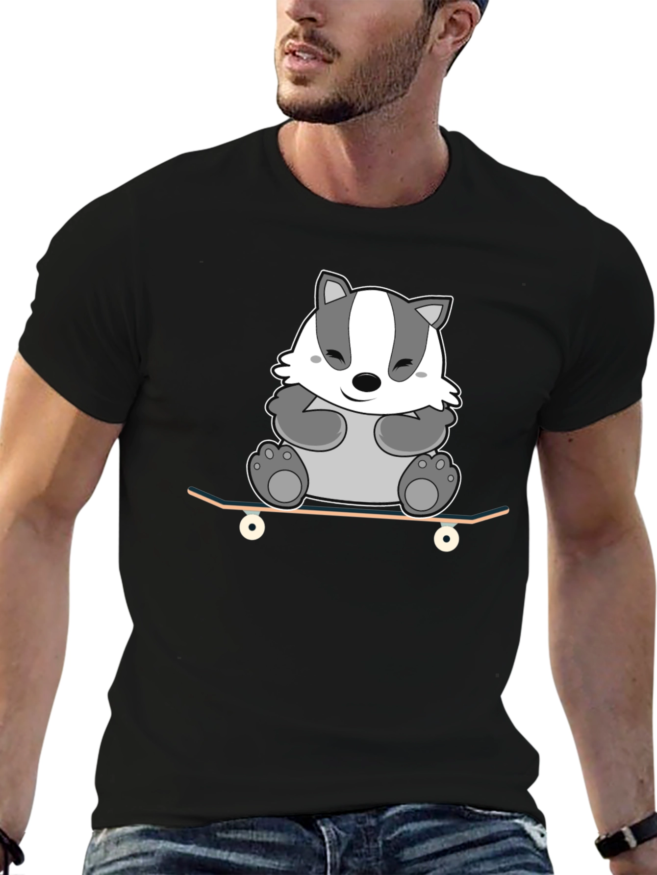 Black Badger Skateboarder Tee - Cool Cartoon Graphic Shirt view 6
