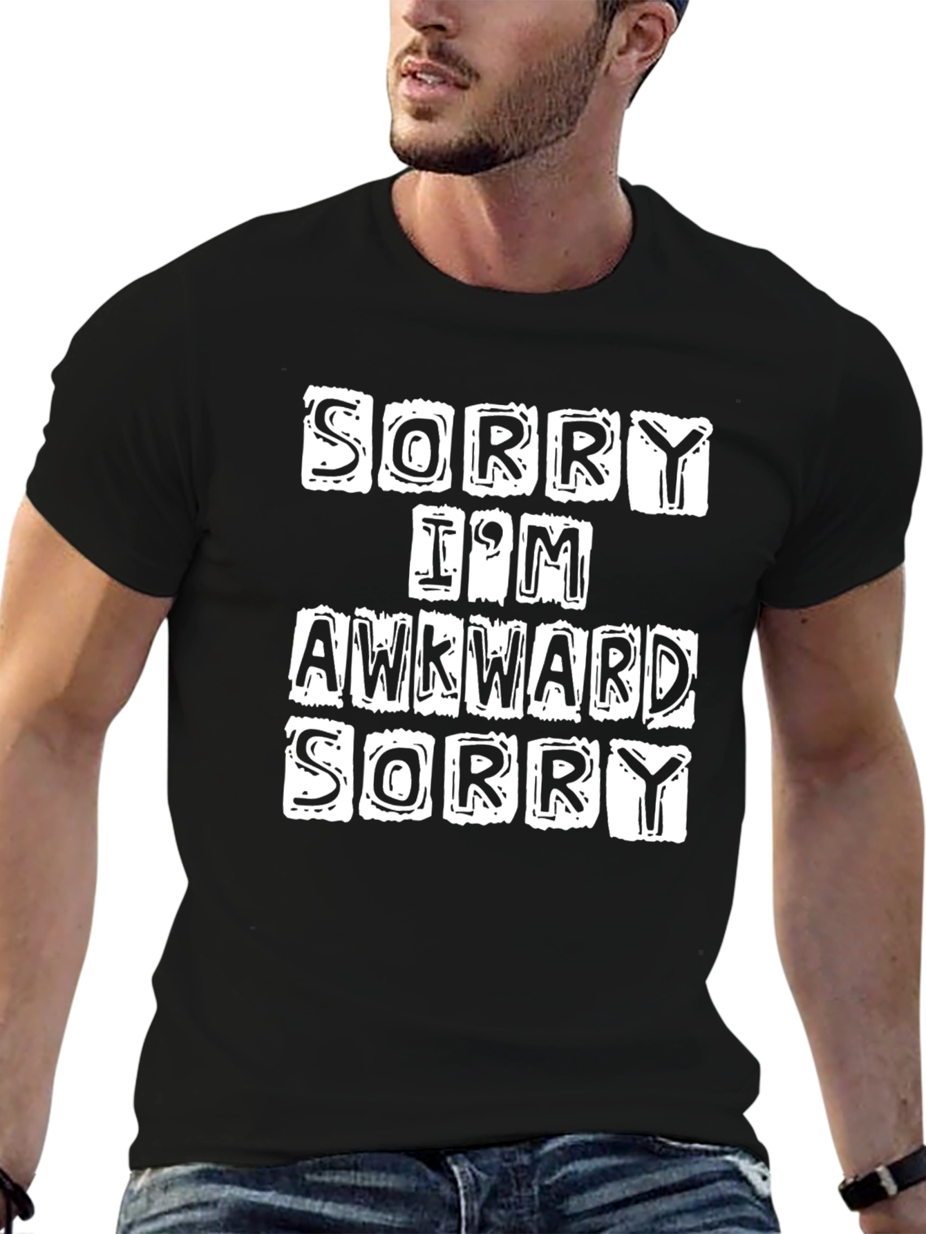 Black Awkward Sorry Graphic Tee - Comfortable Cotton Blend view 6