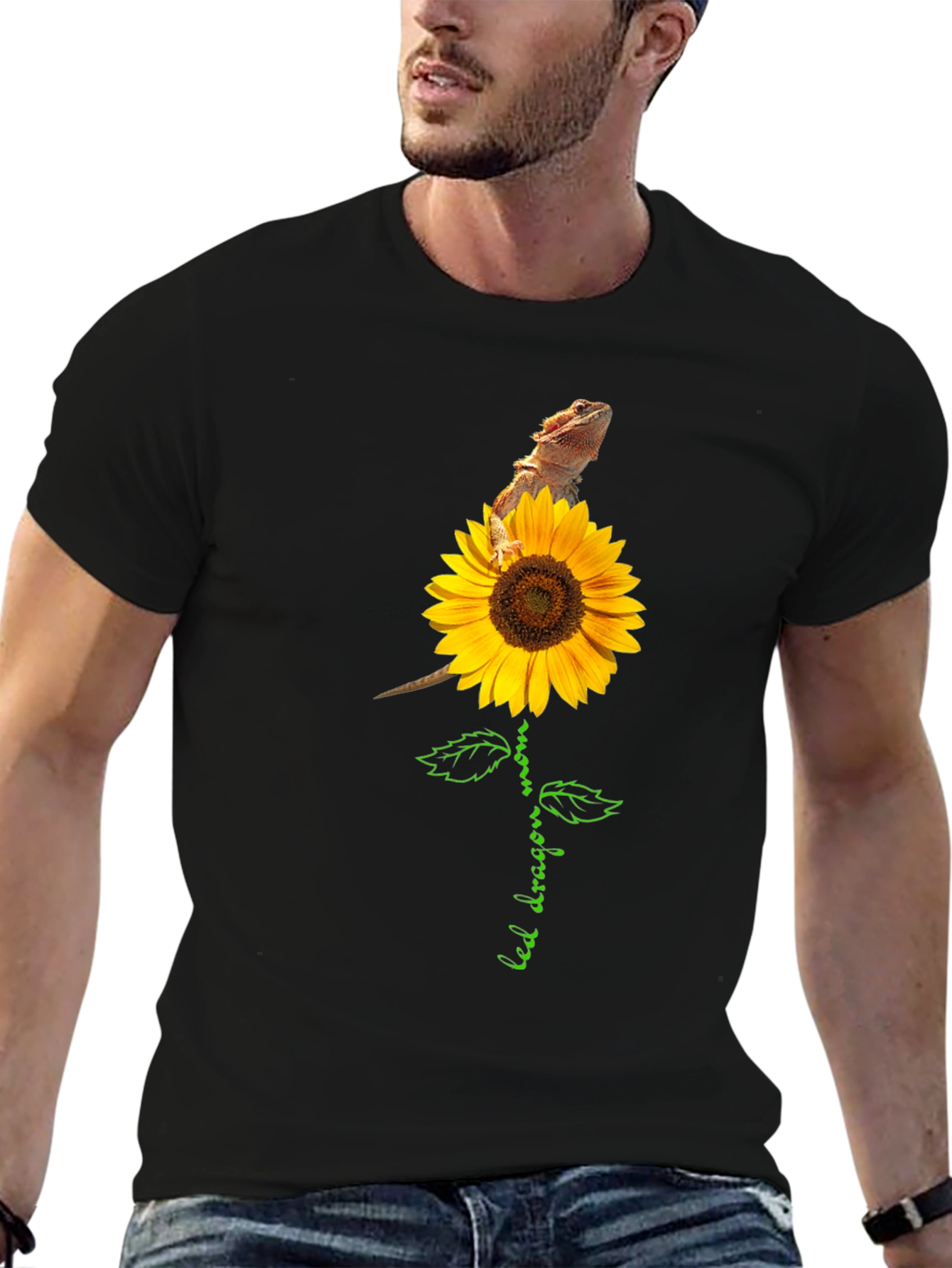 Black Bearded Dragon Sunflower Graphic Tee view 6