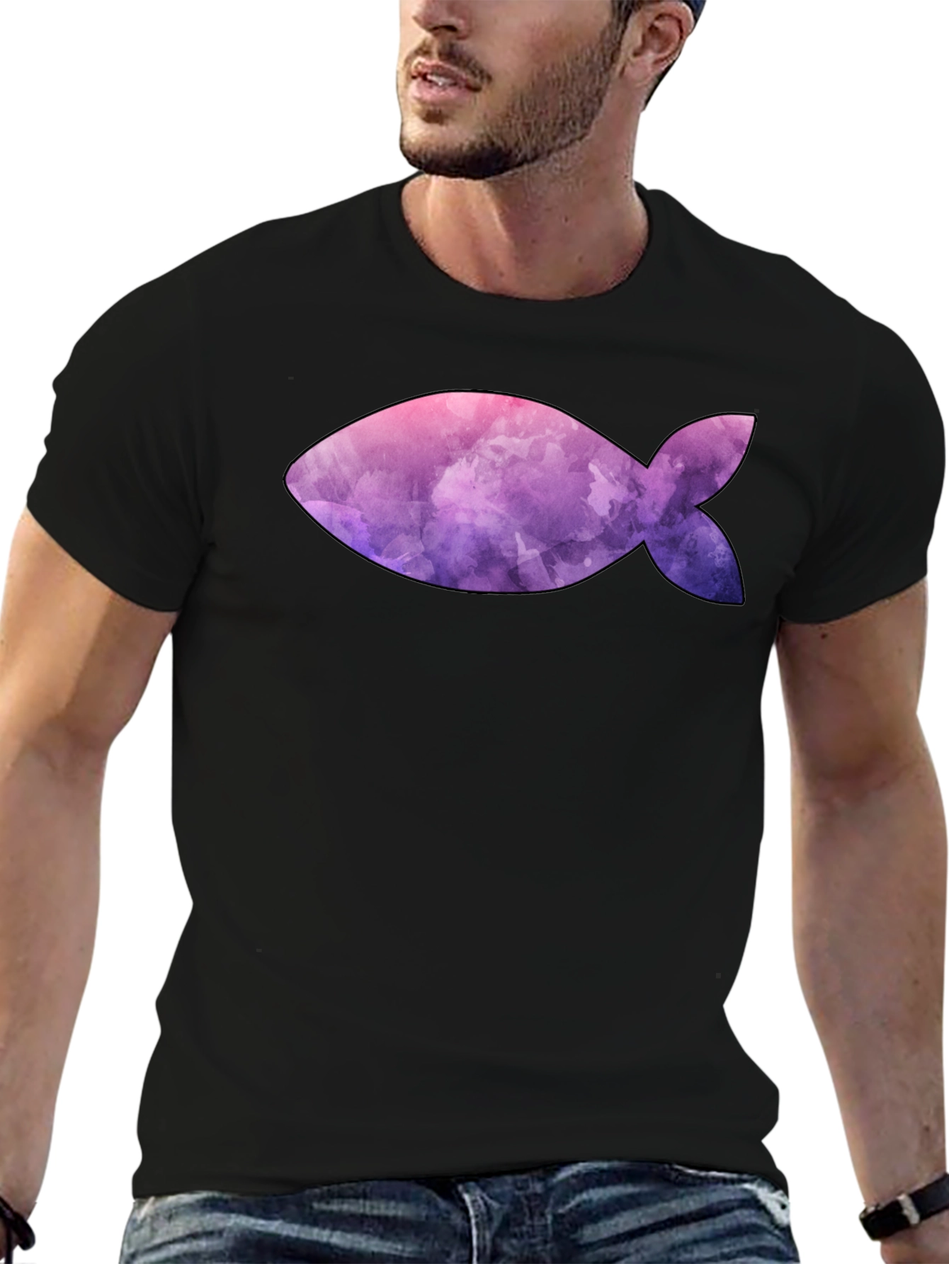 Black Fish Graphic Tee - Artistic Print Black Shirt view 6
