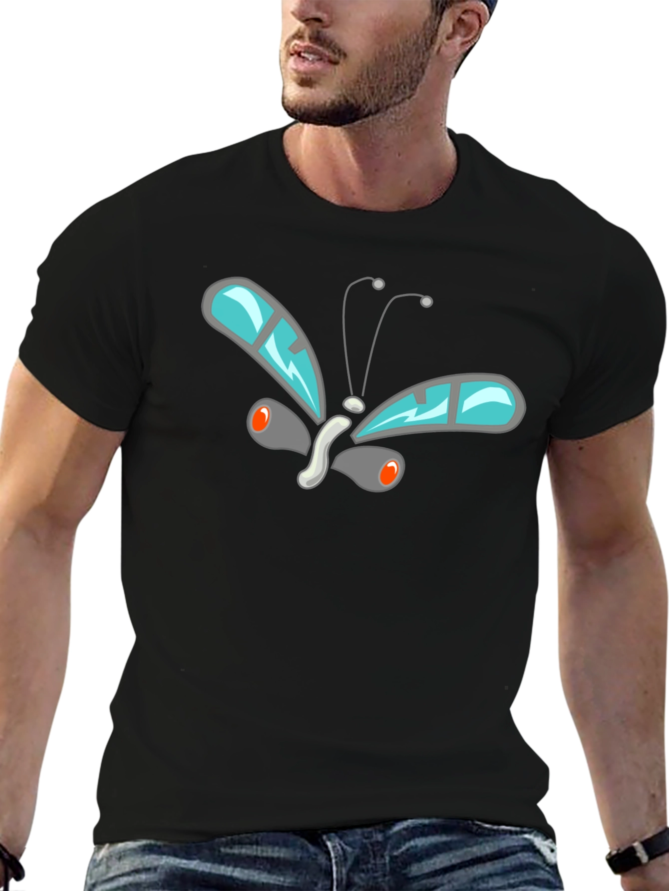 Black Cool Butterfly Graphic Black T-Shirt view 6