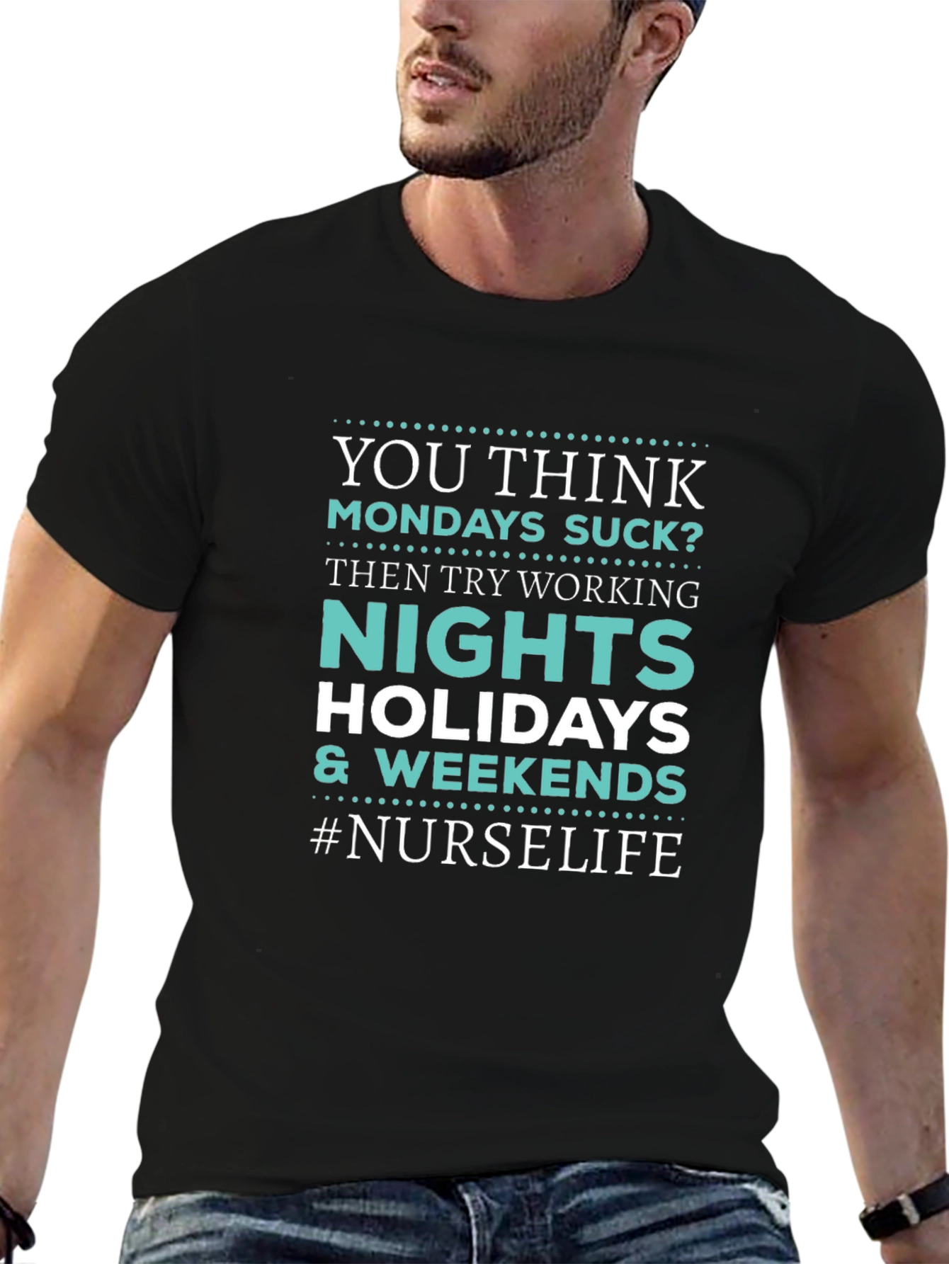 Black Nurse Life Graphic Tee - Nights, Holidays, Weekends view 6
