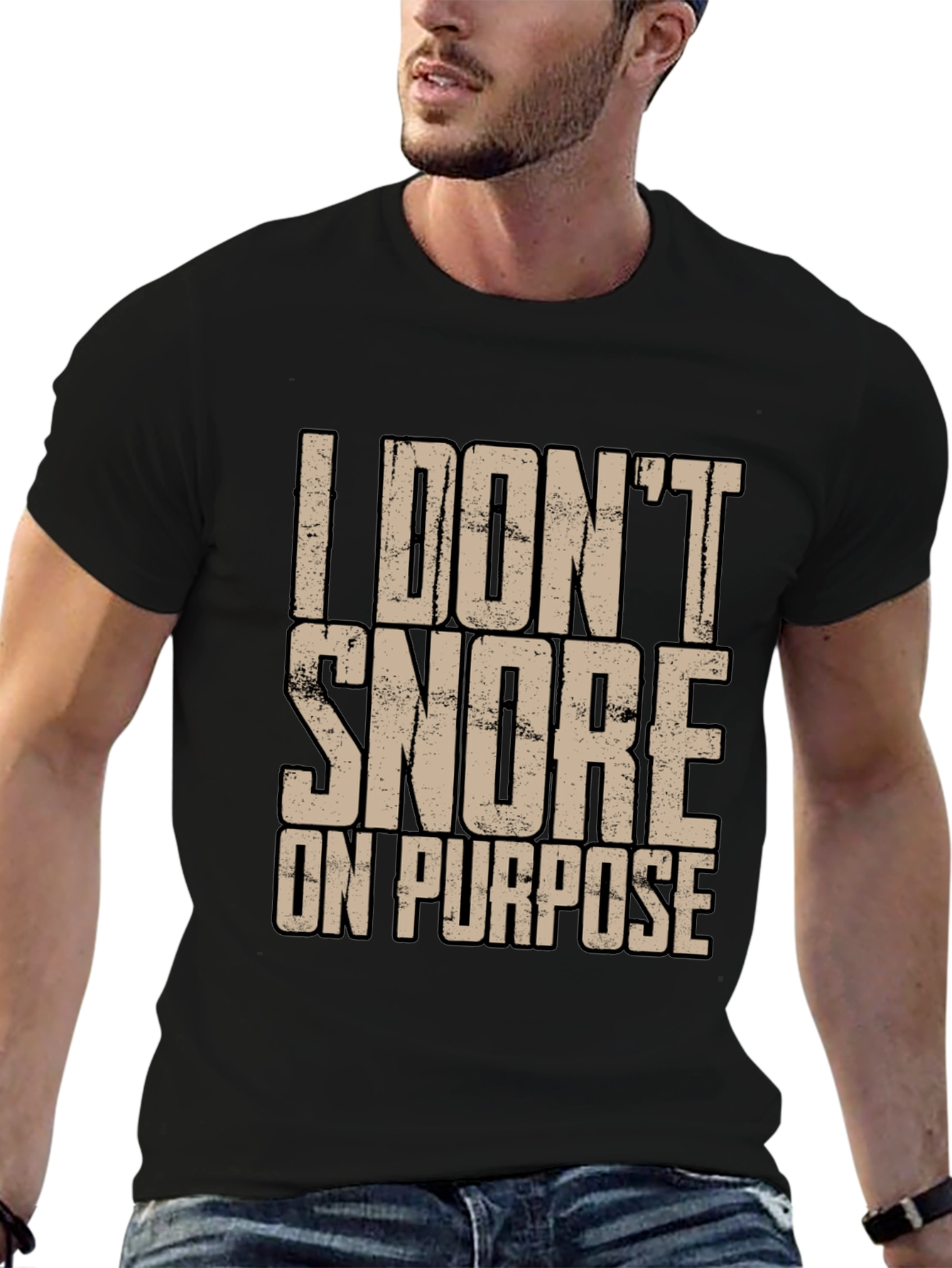 Black I Don't Snore On Purpose Graphic T-Shirt view 6