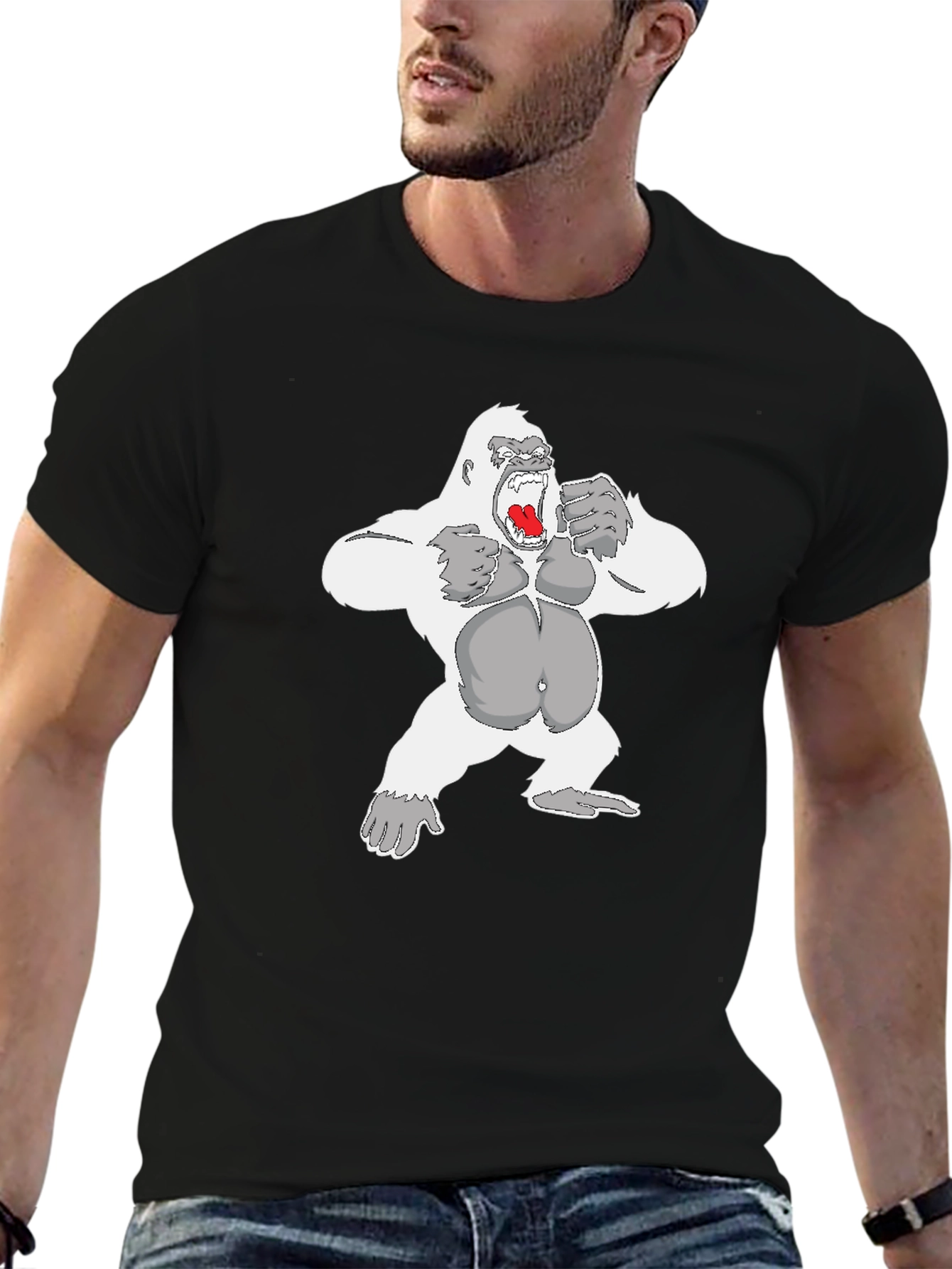 Black Gorilla Graphic Tee - Black Cotton Casual Wear view 6