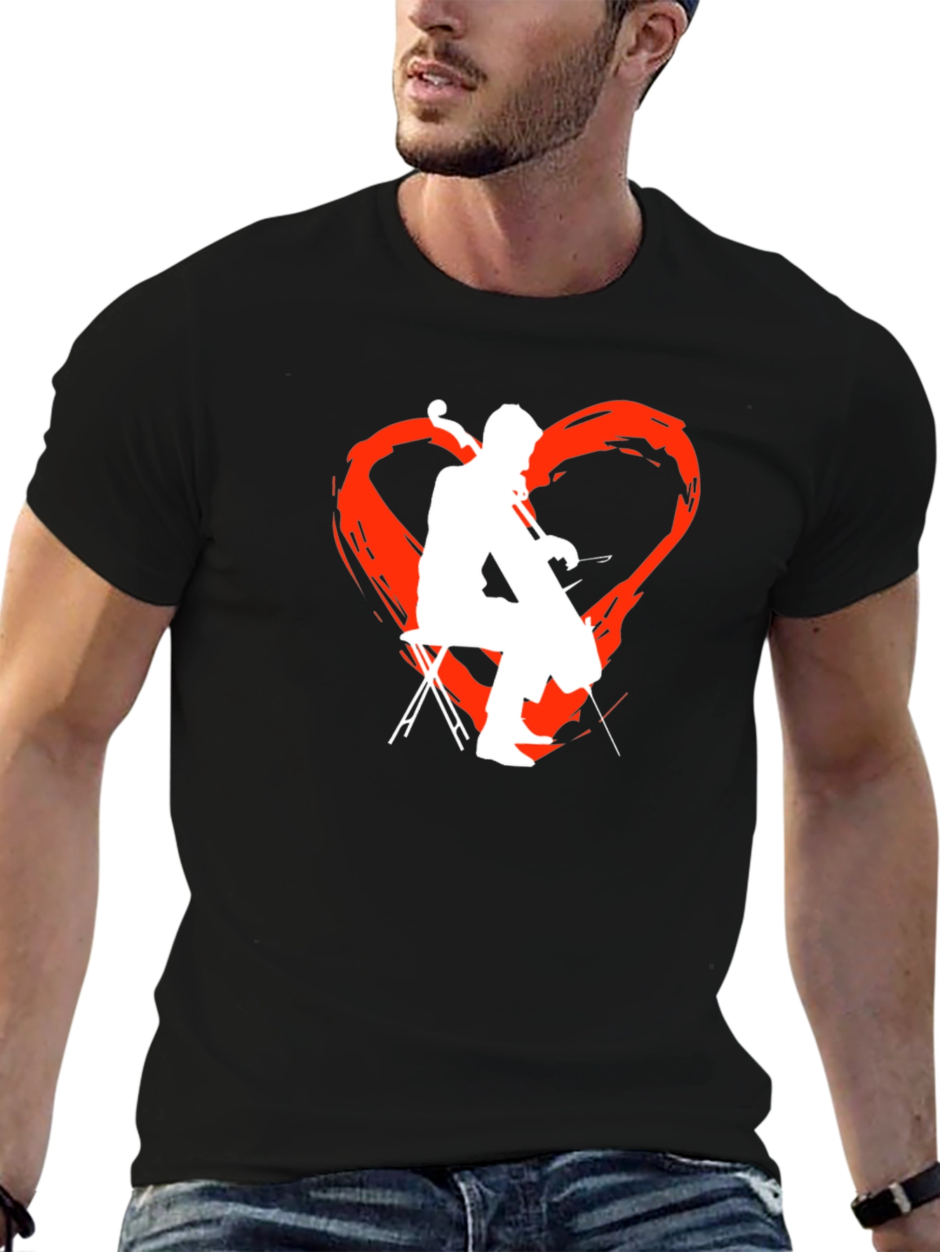 Black Cello Heart T-Shirt - Music Lover Tee view 6