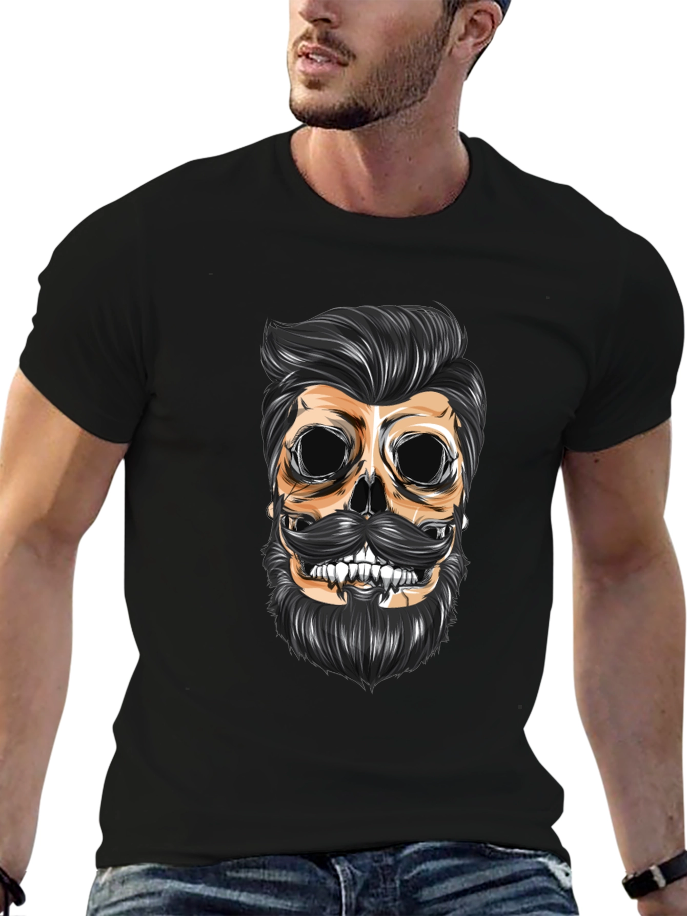 Skull Barber Graphic T-Shirt - Men's Black Crew Neck Tee - 6